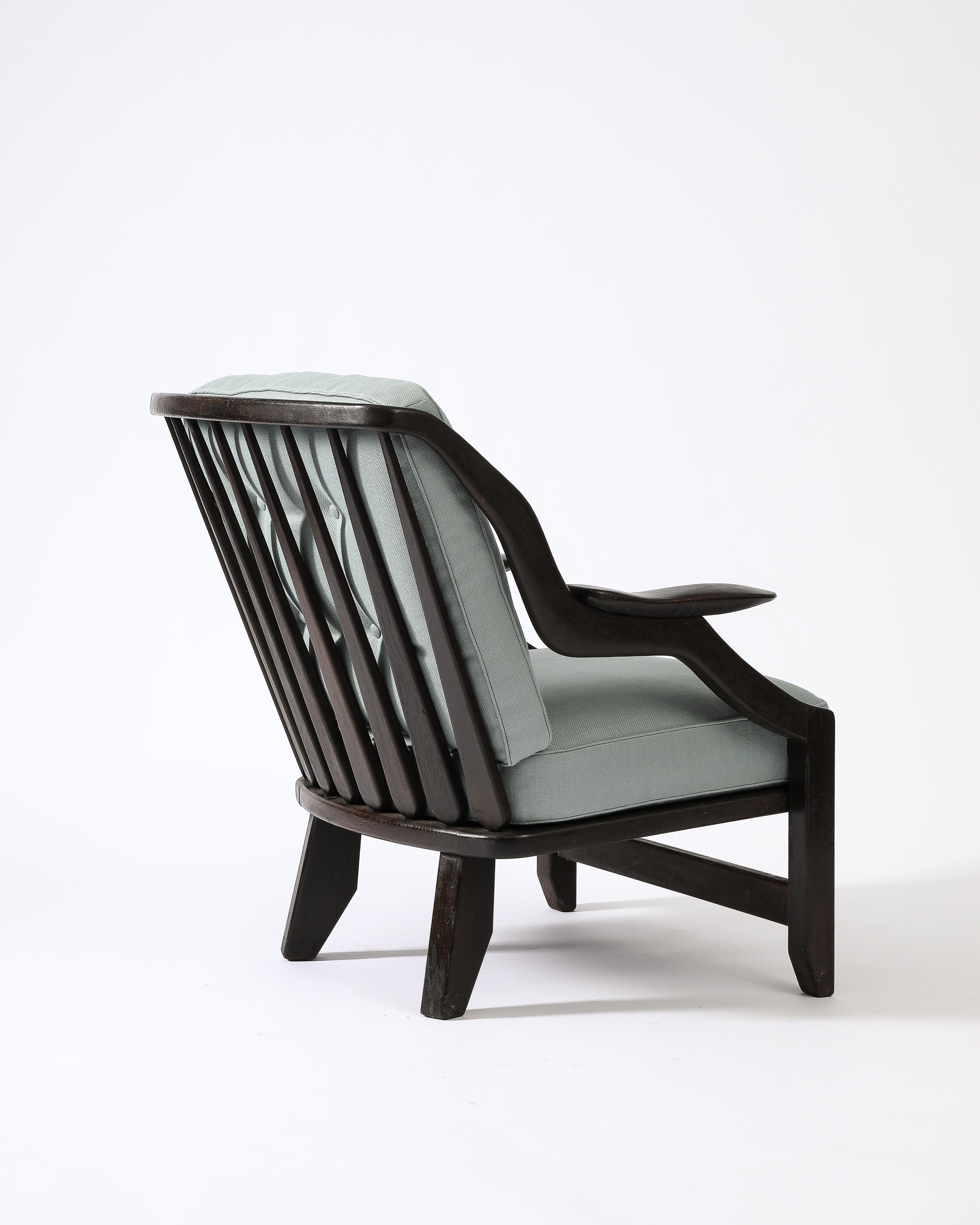 Sessel „Gregoire“ aus gebeizter Eiche von Guillerme et Chambron, Frankreich, um 1960 im Angebot 1