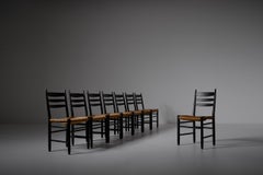 Stained Oak & Rush Dining Chairs, Set of 8