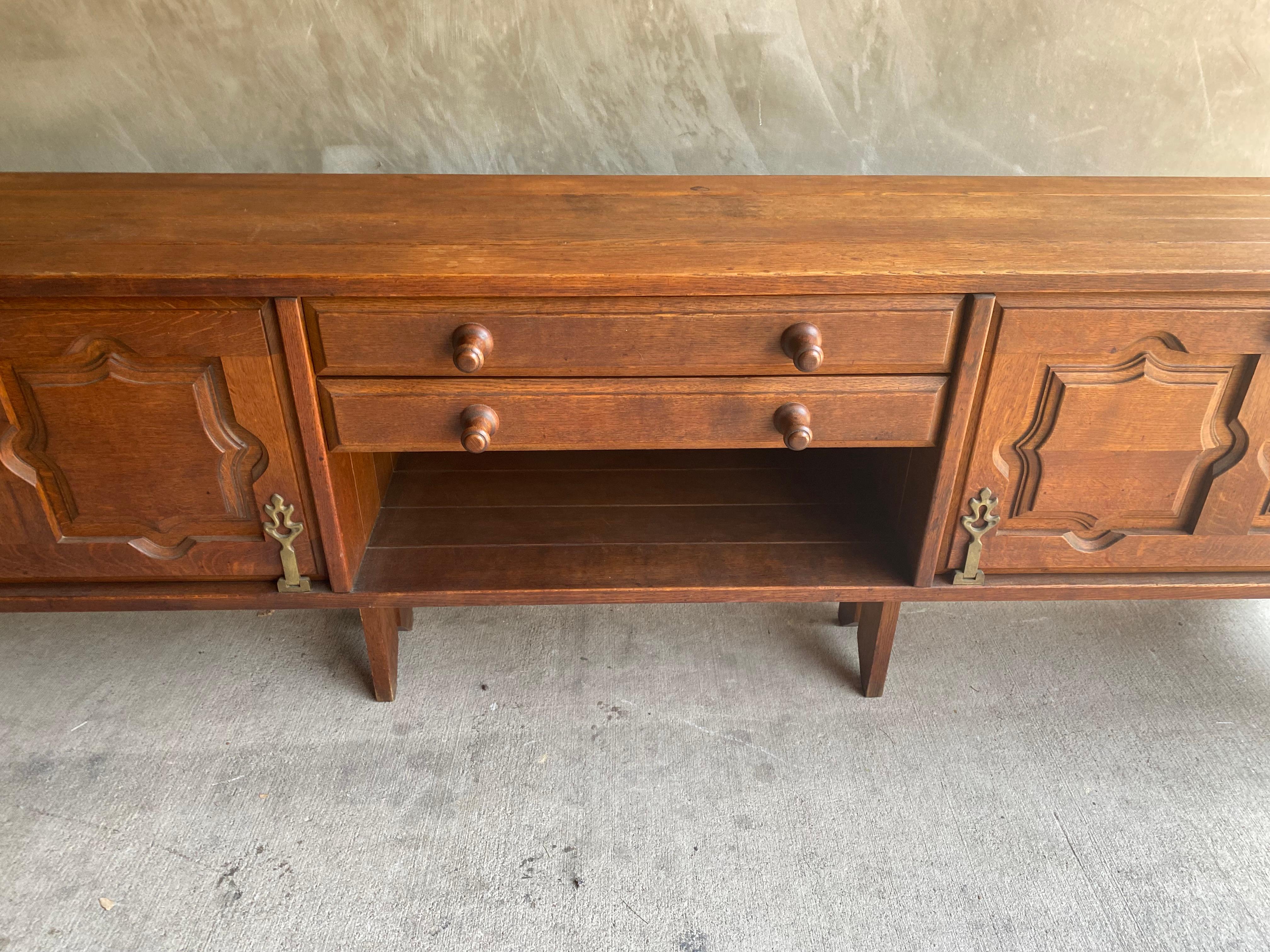 Mid-Century Modern Stained Oak Sideboard by Guillerme et Chambron, France, 1950's