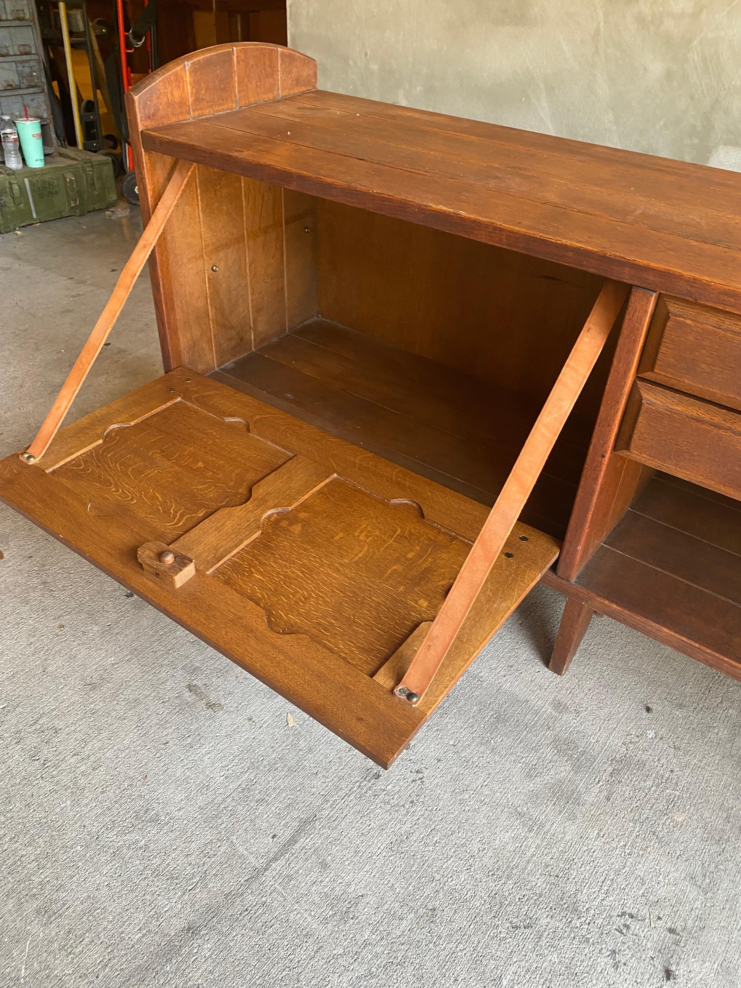 Stained Oak Sideboard by Guillerme et Chambron, France, 1950's In Good Condition In Austin, TX