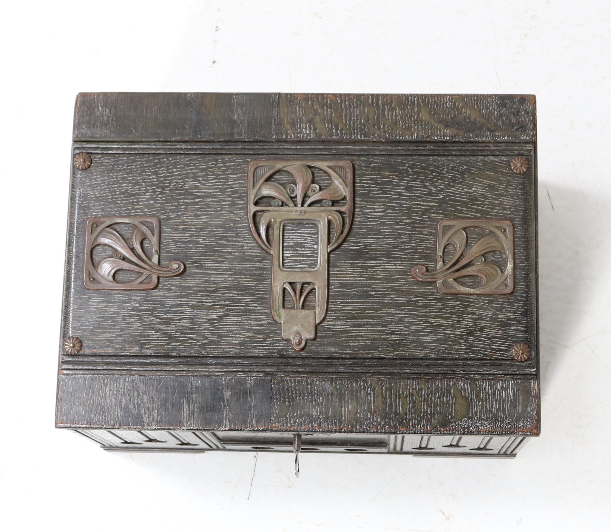 Brass Stained Oak Vienna Secession Decorative Box, 1900s