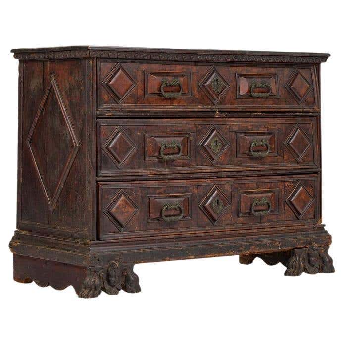 Stained Pine 17th Century Italian Walnut Commode For Sale at 1stDibs
