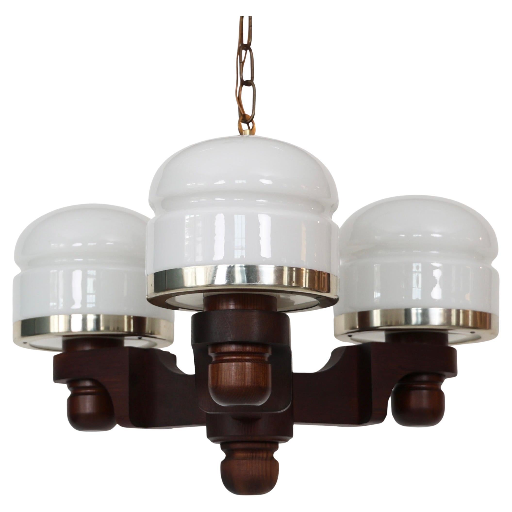 Stained Pine Wood Chandelier by Jan Wickelgren, 1970s, Sweden