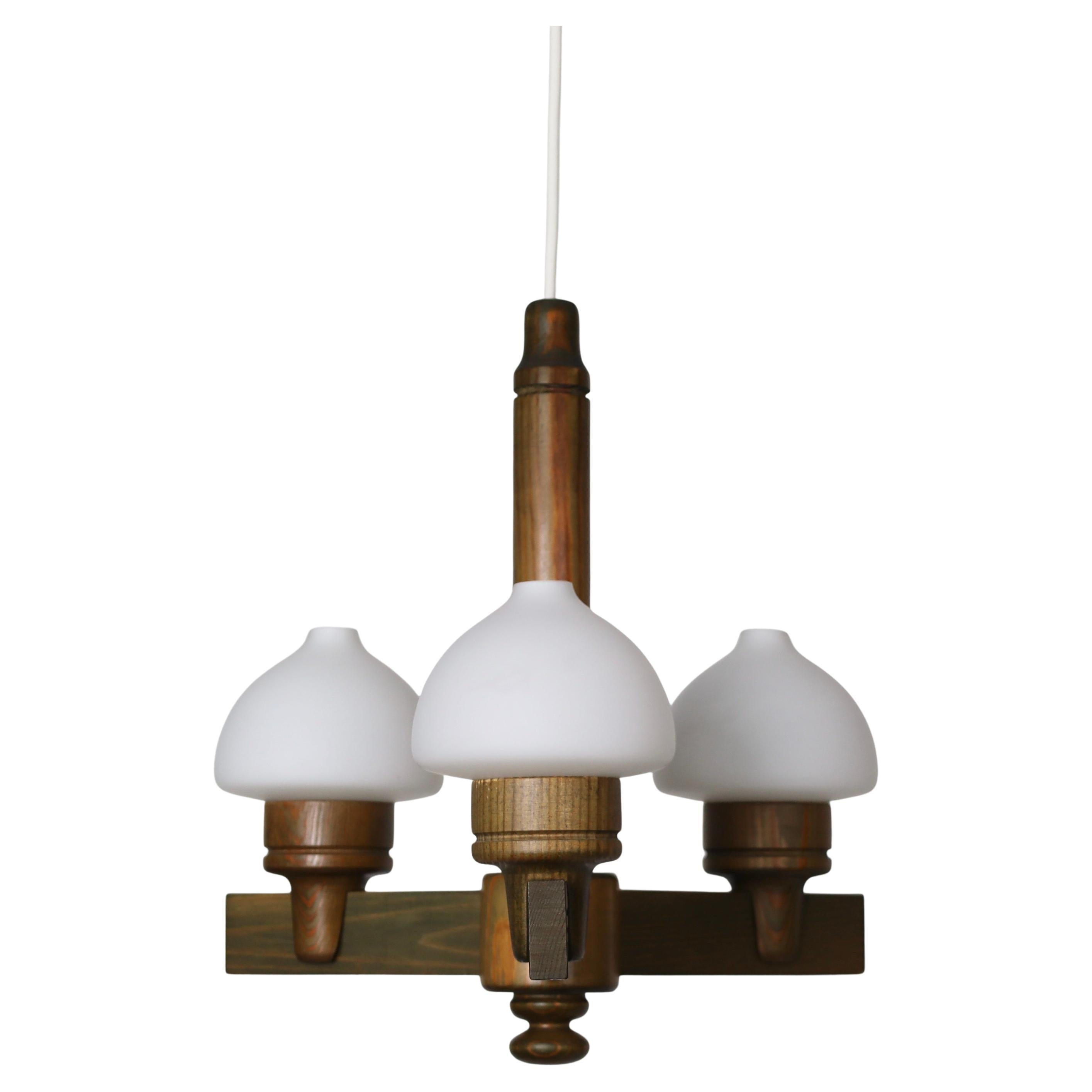 Stained Pine Wood Chandelier by Uno Dahlen for Aneta, Sweden, 1970s