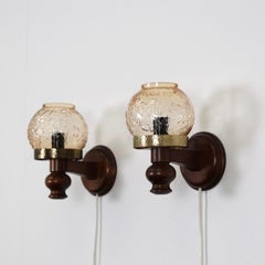 Stained Pine Wood Wall Lamps by Solbackens Svarveri, Sweden, 1970s