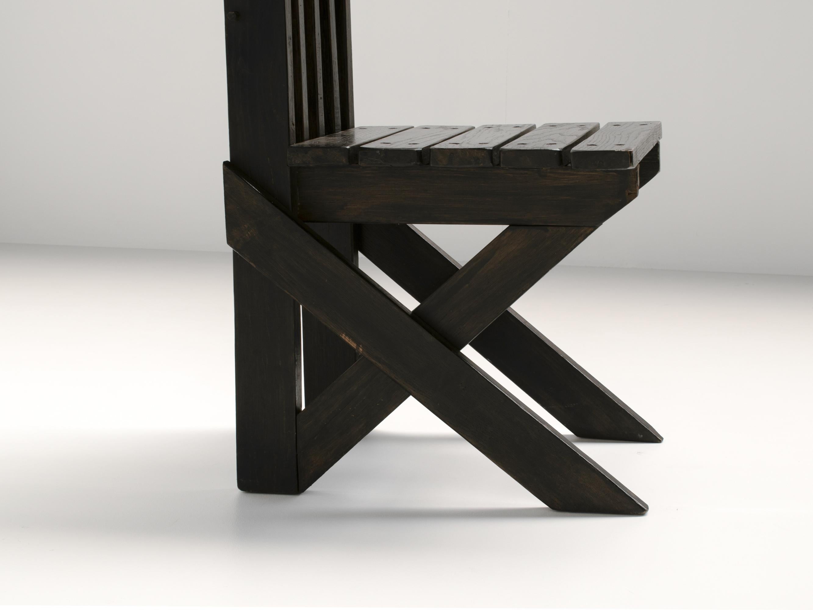 Stained Wood Sculptural Architectural Chair, France 1950s 7