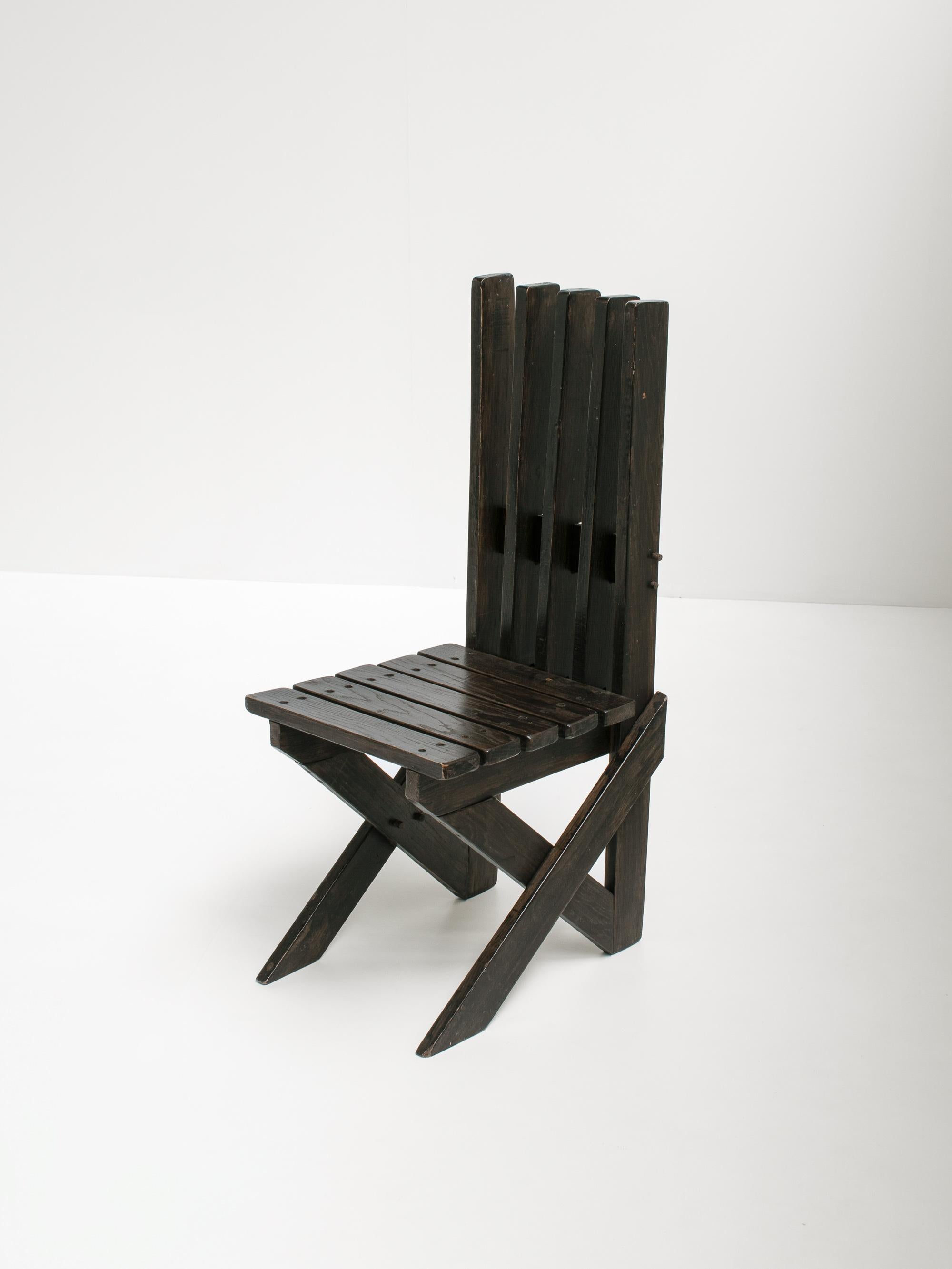 Stained Wood Sculptural Architectural Chair, France 1950s In Good Condition In Antwerp, BE