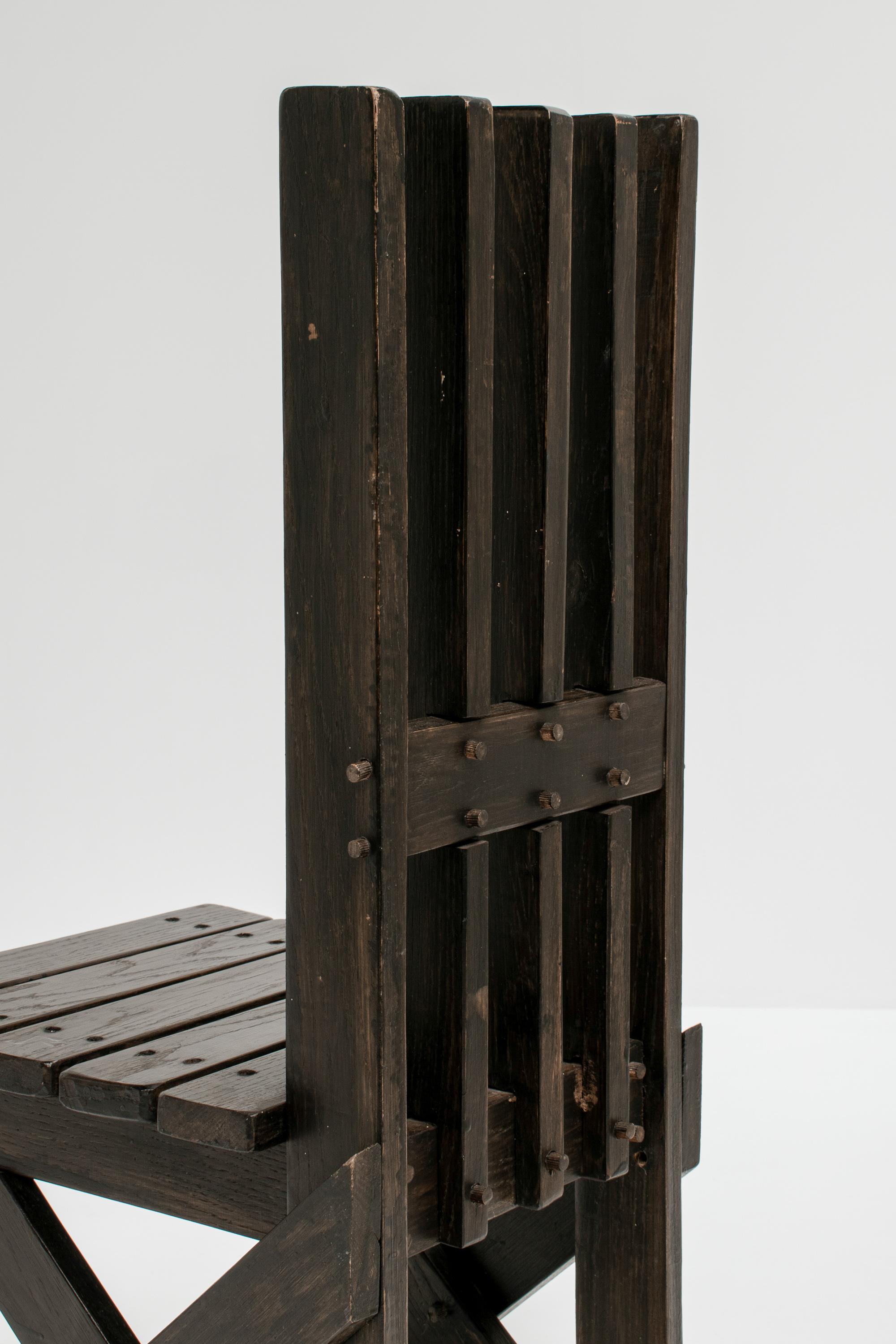 Stained Wood Sculptural Architectural Chair, France 1950s 1