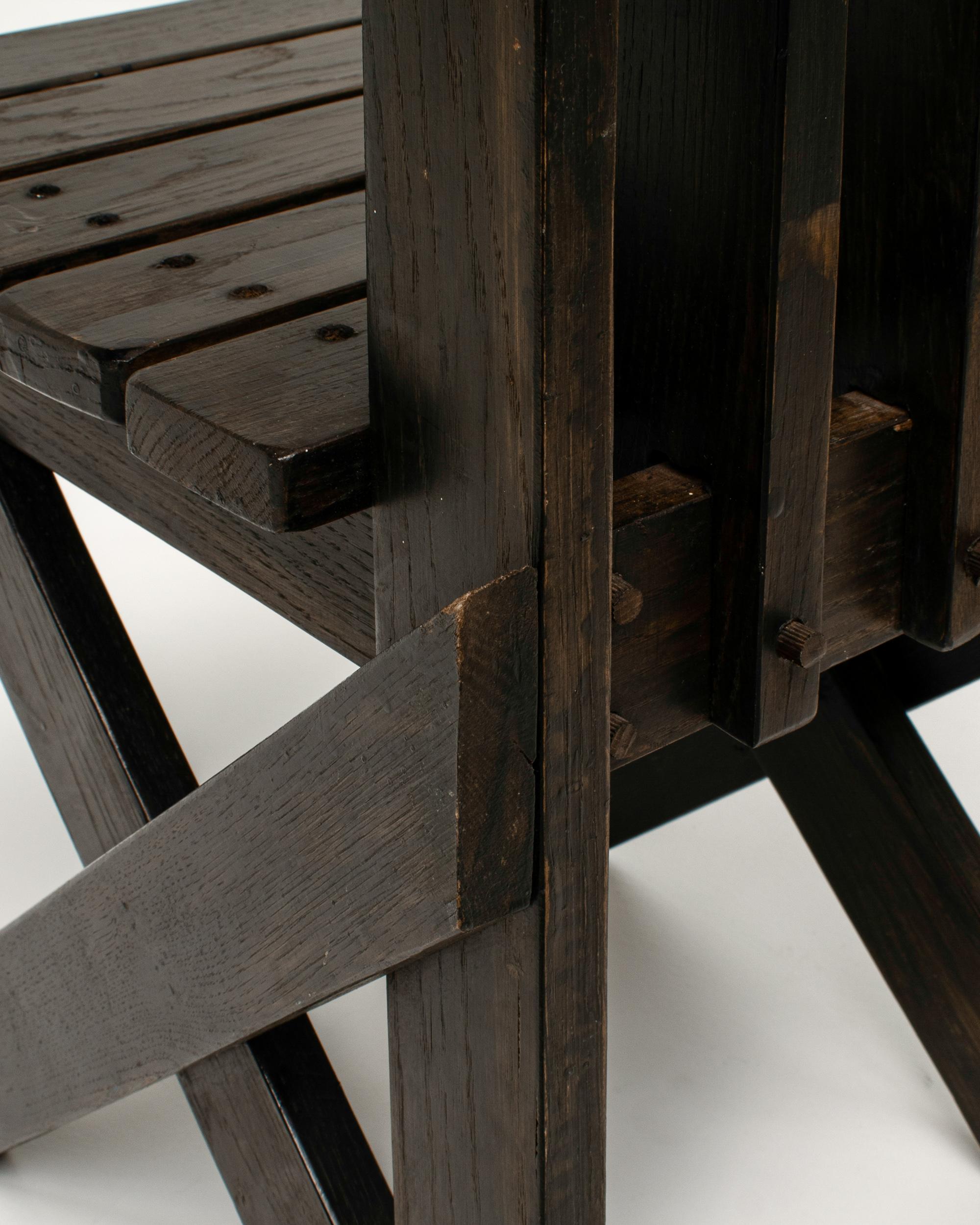 Stained Wood Sculptural Architectural Chair, France 1950s 2
