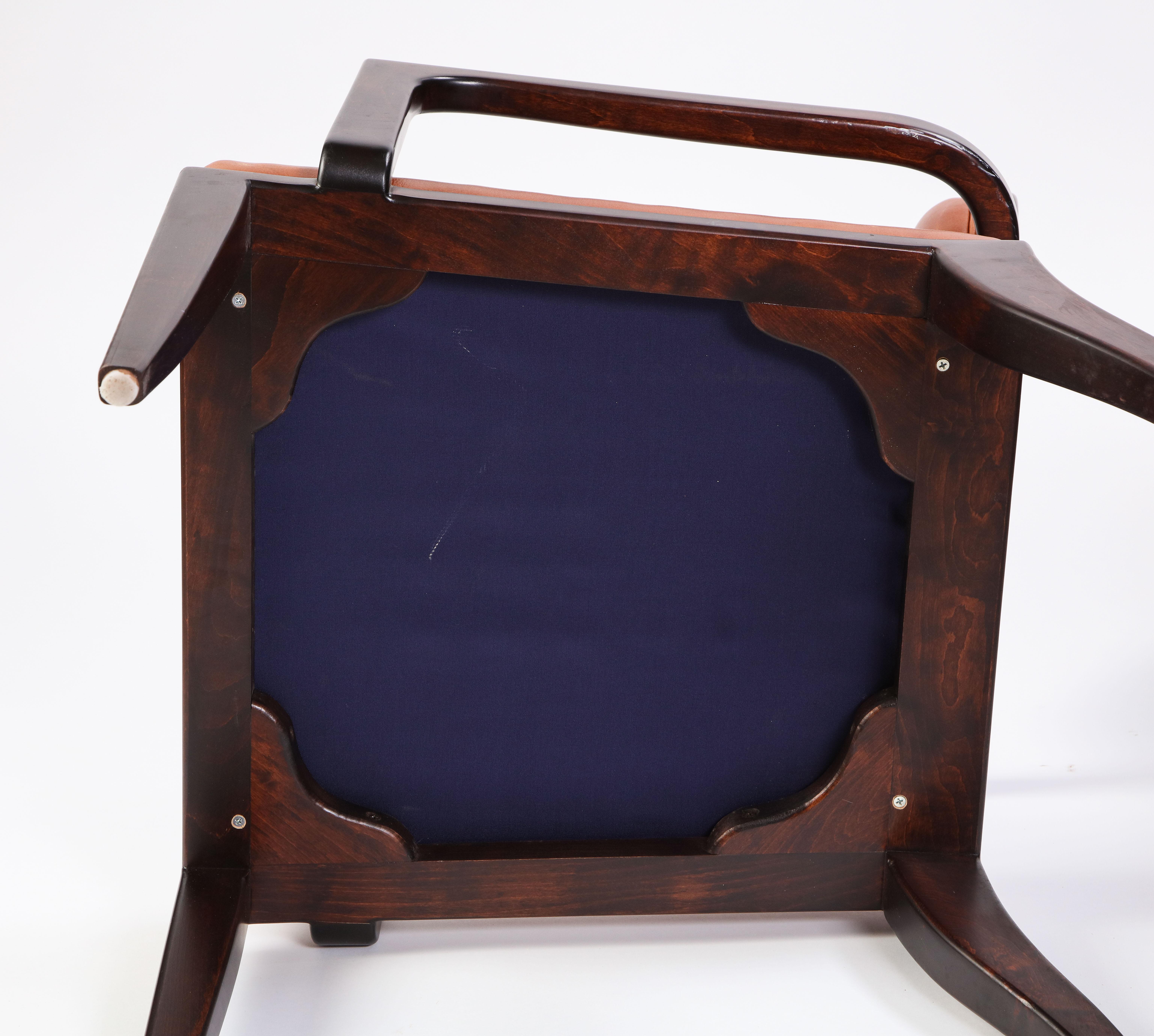Stained Wooden Armchair with Leather Upholstery by Juan Montoya, Modern 8