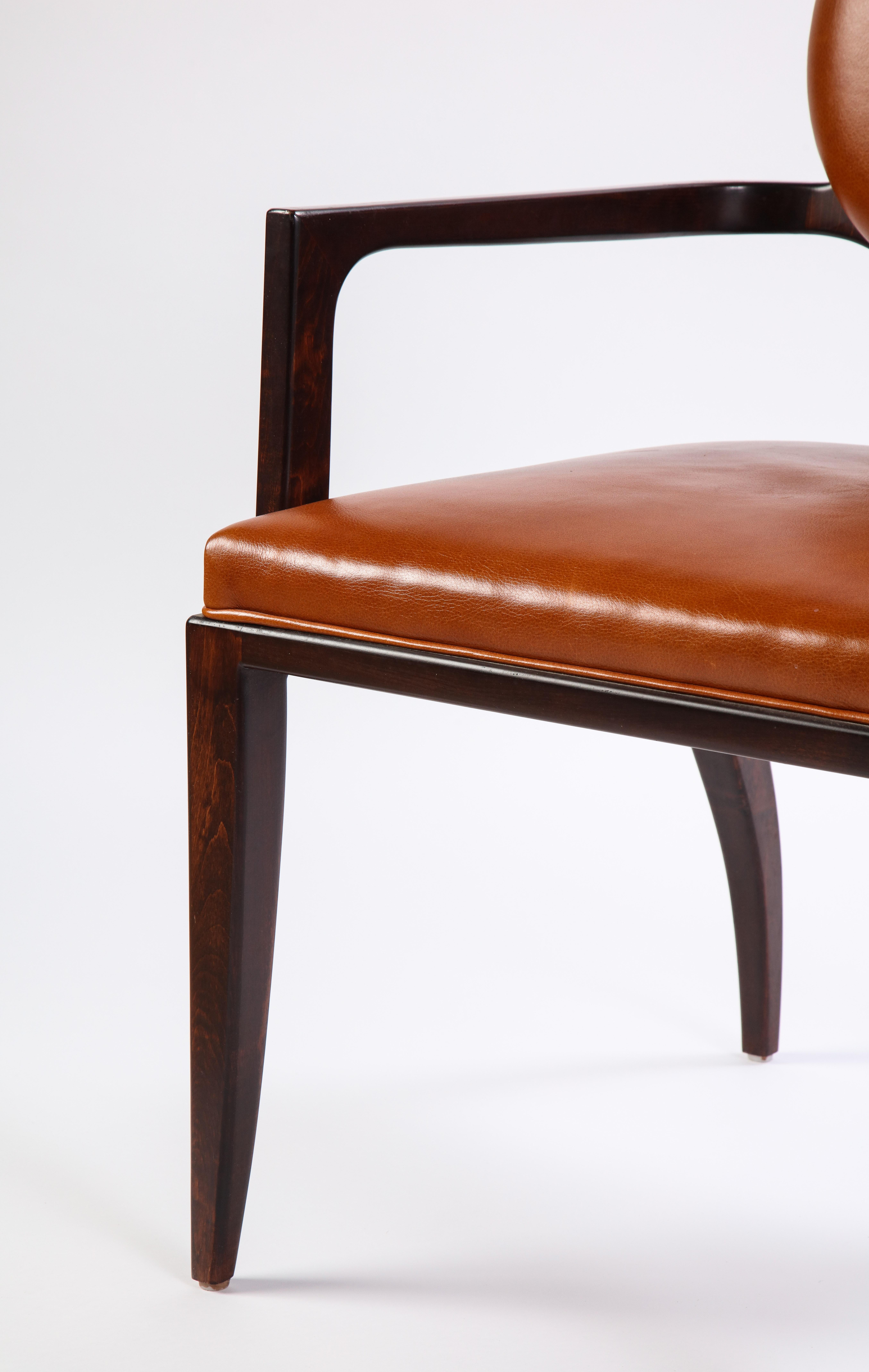 Stained Wooden Armchair with Leather Upholstery by Juan Montoya, Modern 3