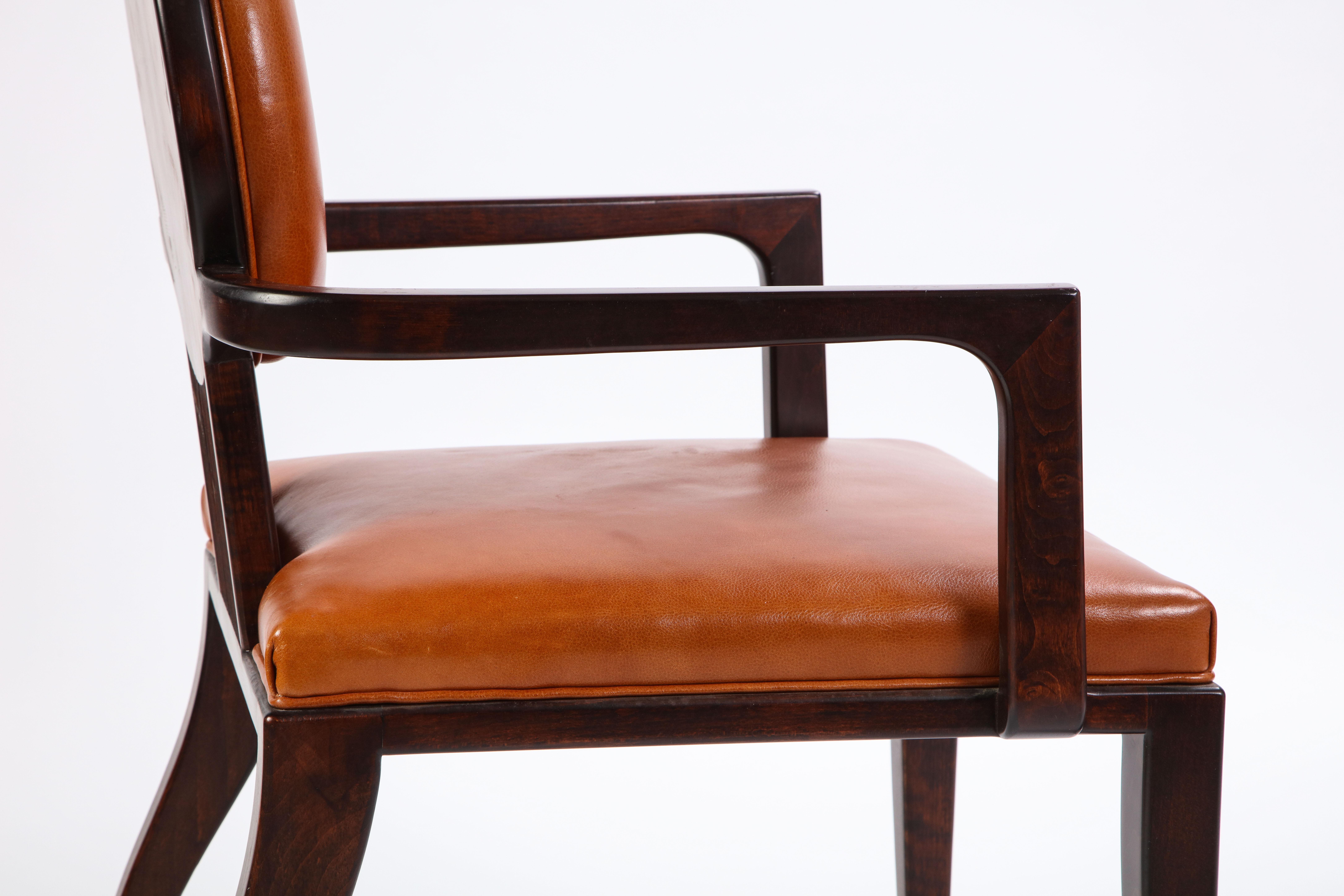 Stained Wooden Armchair with Leather Upholstery by Juan Montoya, Modern 5