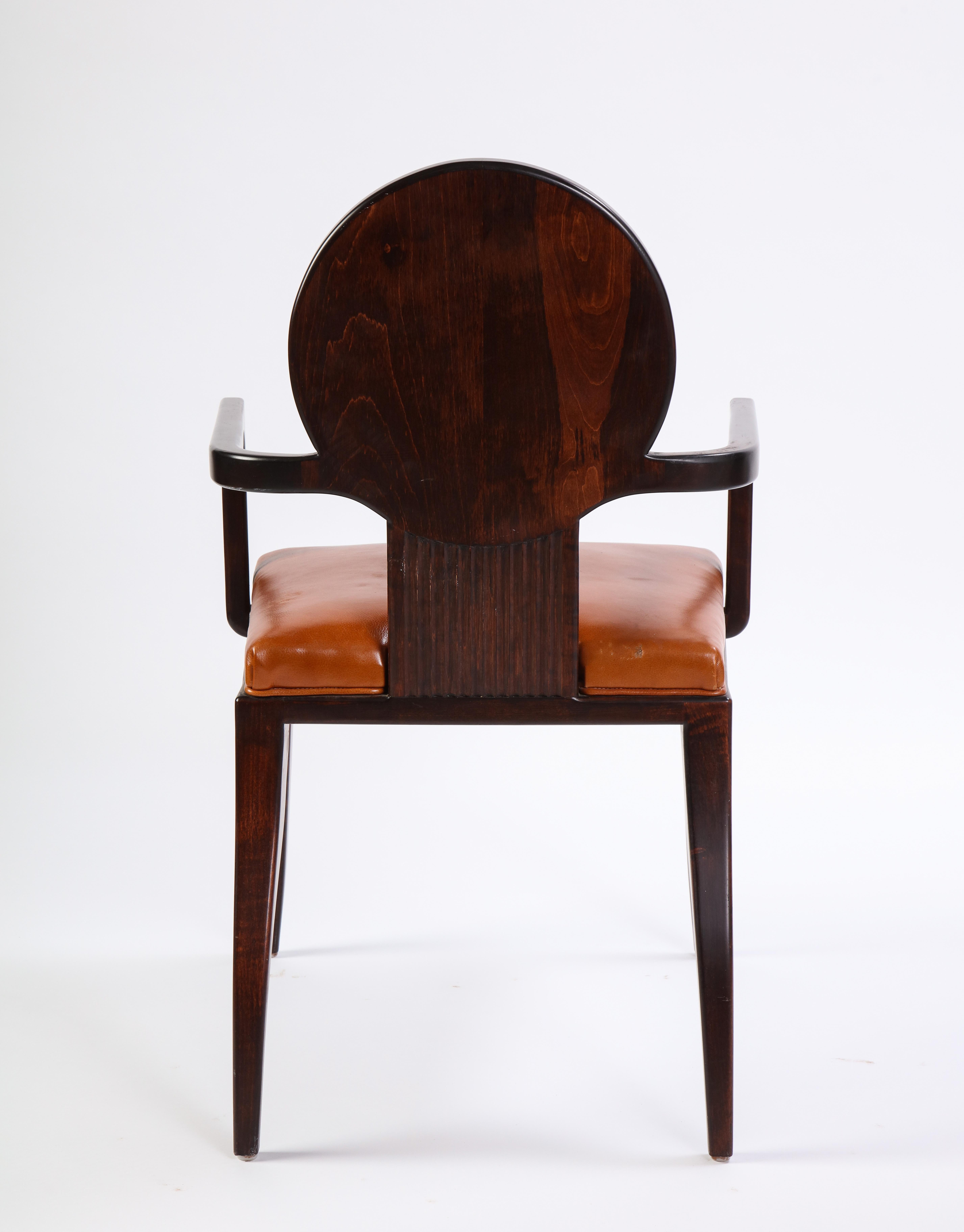 Stained Wooden Armchair with Leather Upholstery by Juan Montoya, Modern 6