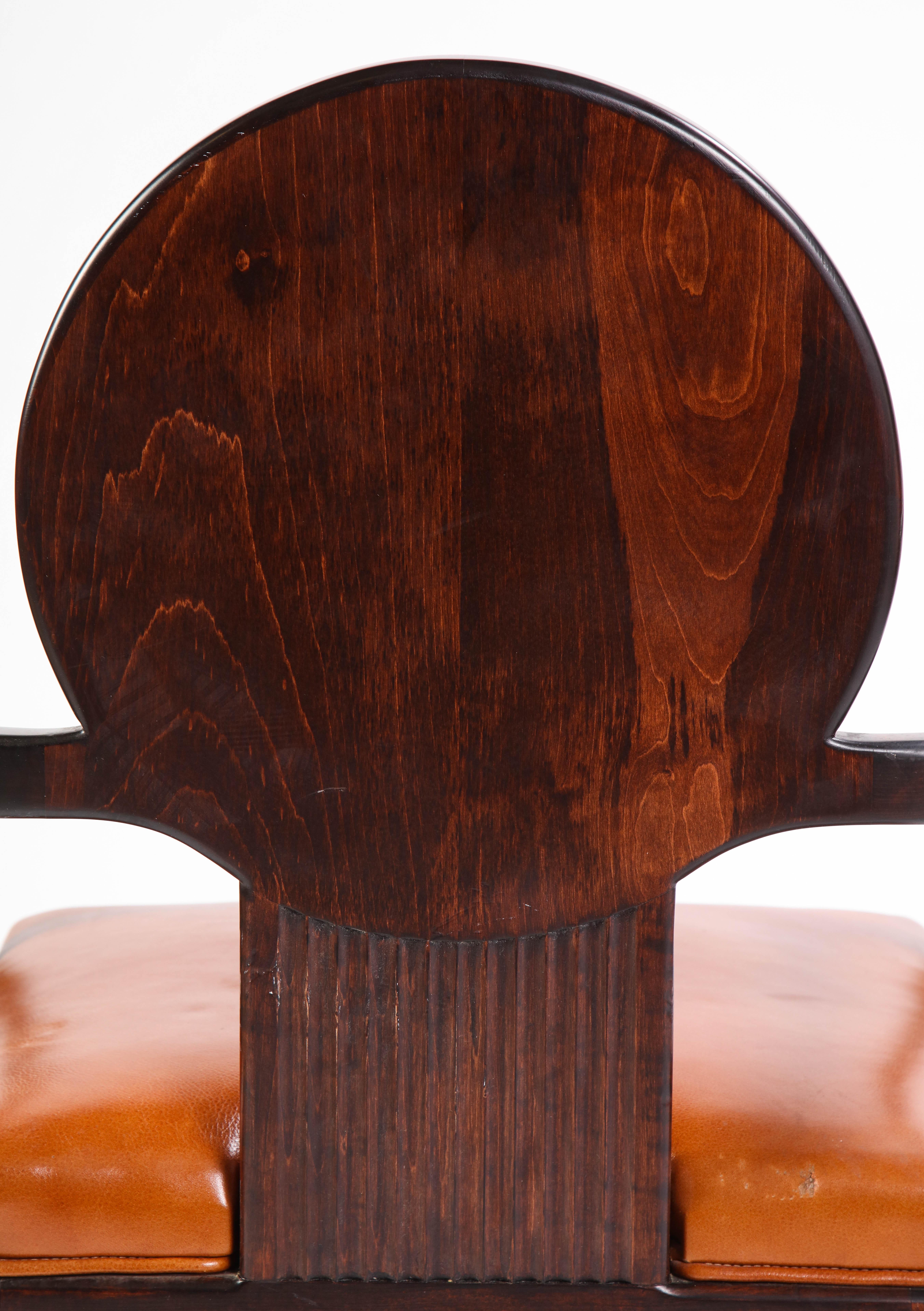 Stained Wooden Armchair with Leather Upholstery by Juan Montoya, Modern 7