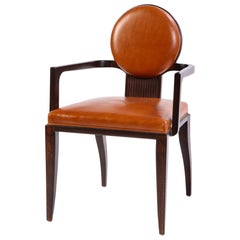 Stained Wooden Armchair with Leather Upholstery by Juan Montoya, Modern