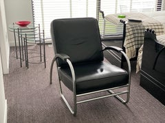Staineless Steel & Black Leather Lounge Chair by Royal Metal Manufacturing Co.