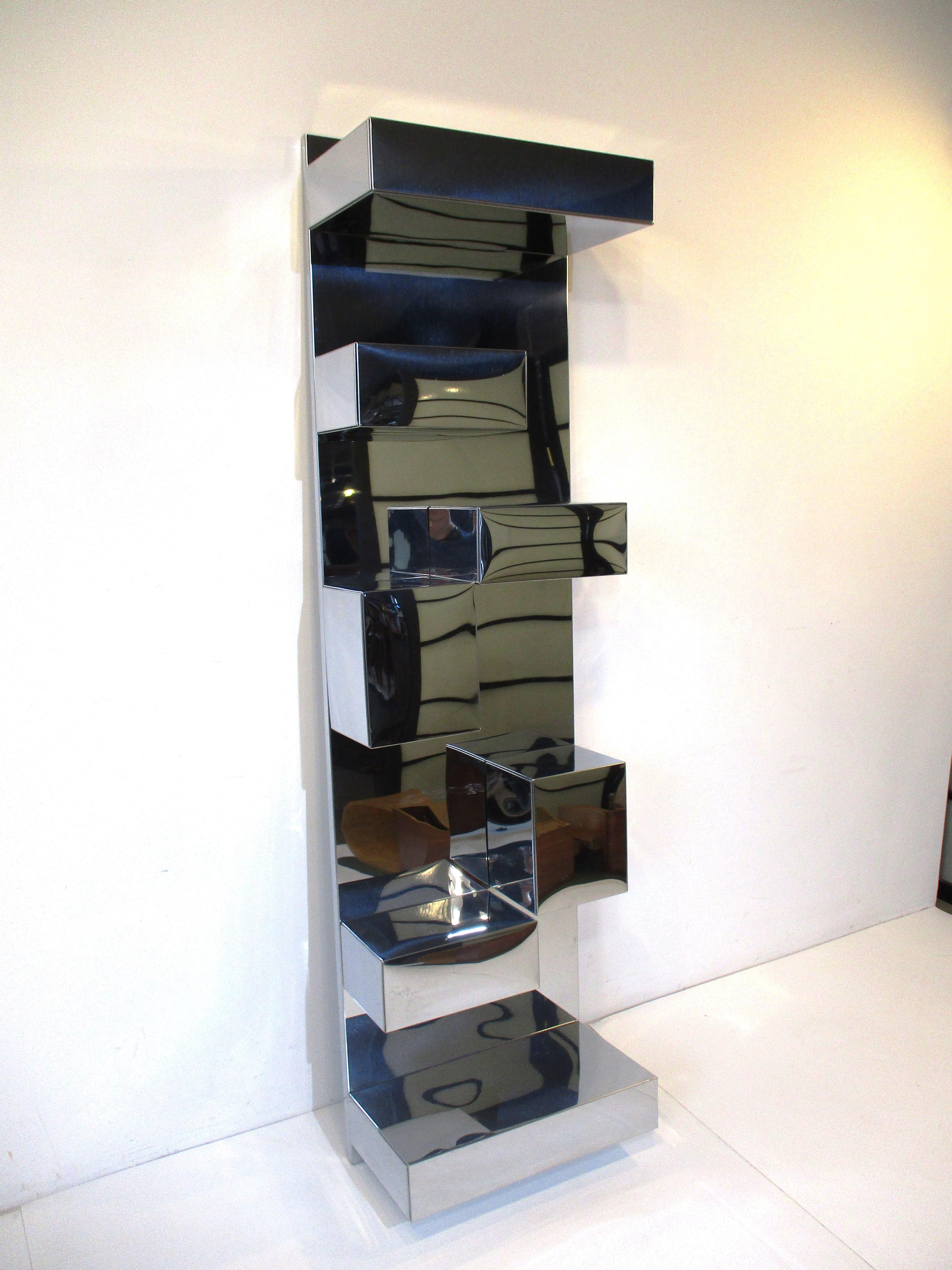 Stainless Box Wall Shelving Unit in the Style of Milo Baughman 5