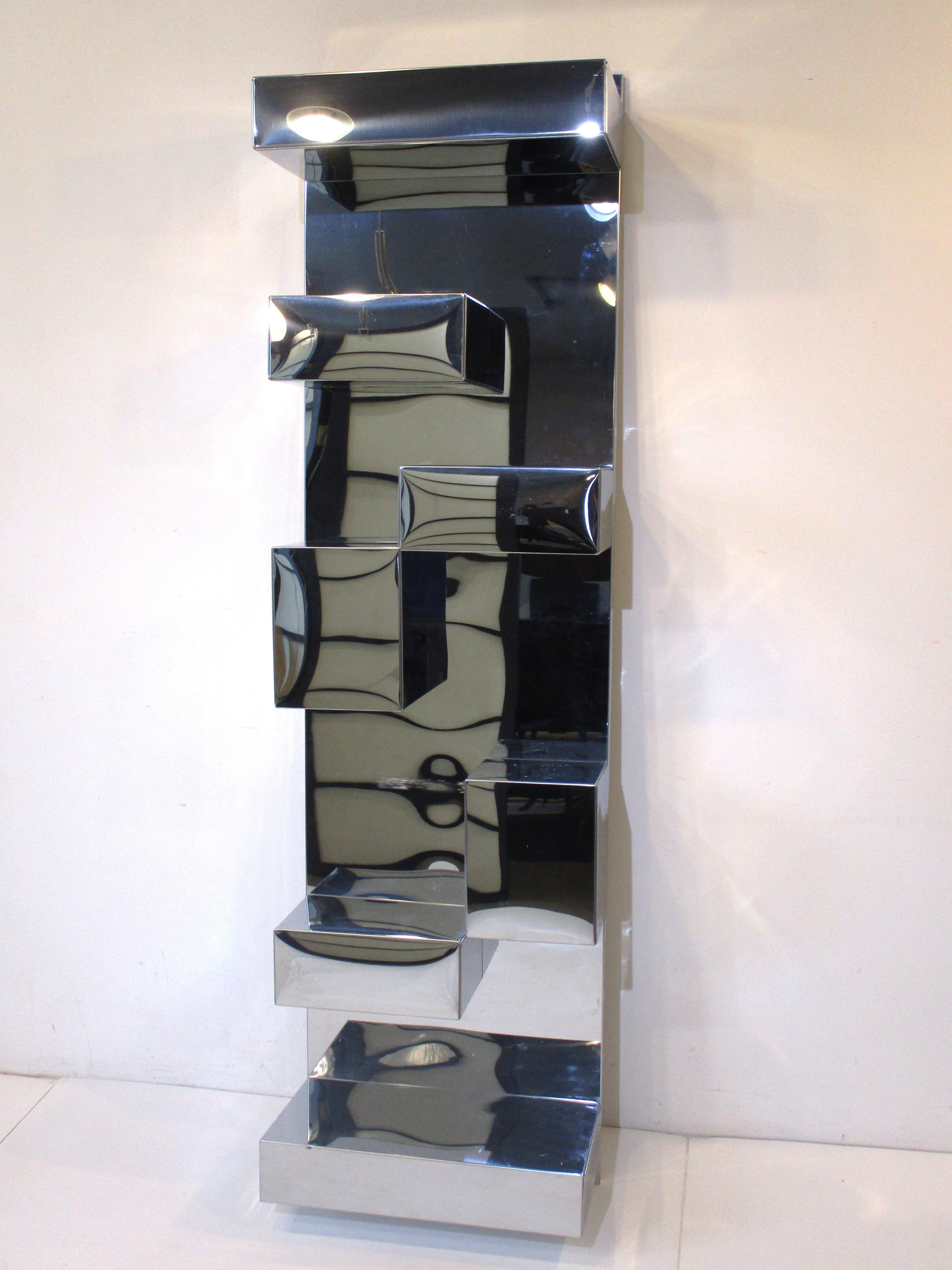 Stainless Box Wall Shelving Unit in the Style of Milo Baughman 6