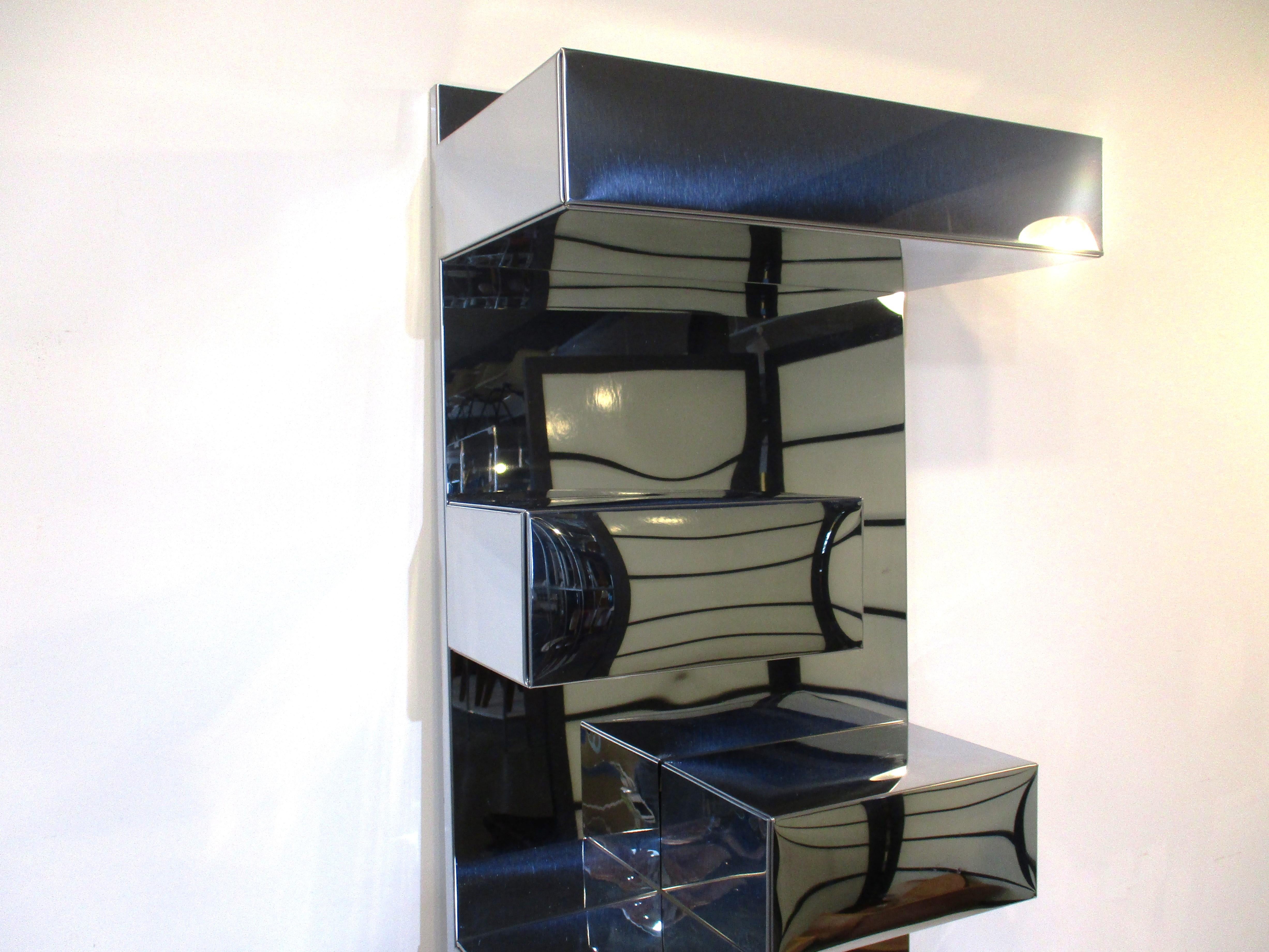Mid-Century Modern Stainless Box Wall Shelving Unit in the Style of Milo Baughman