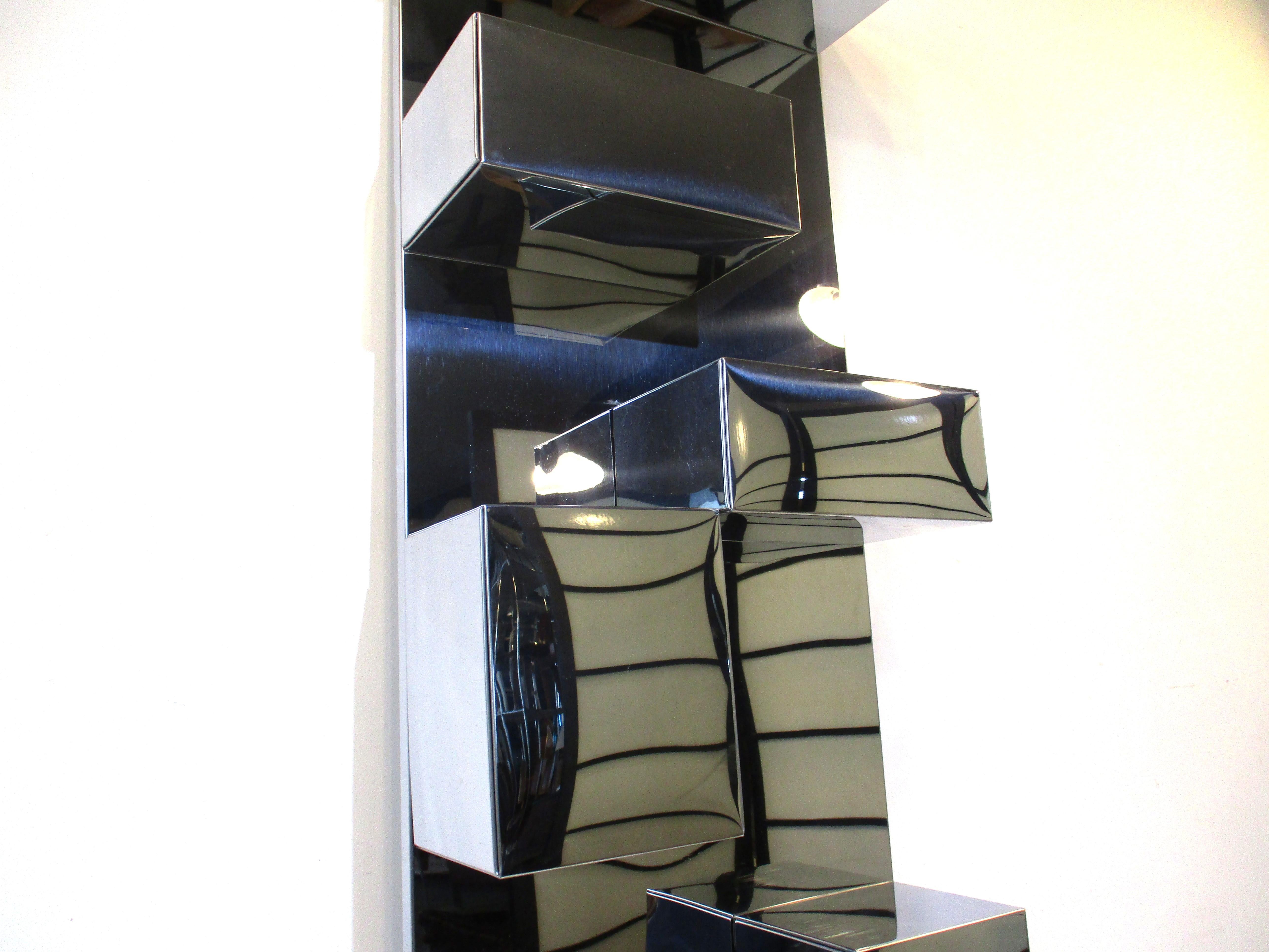 American Stainless Box Wall Shelving Unit in the Style of Milo Baughman