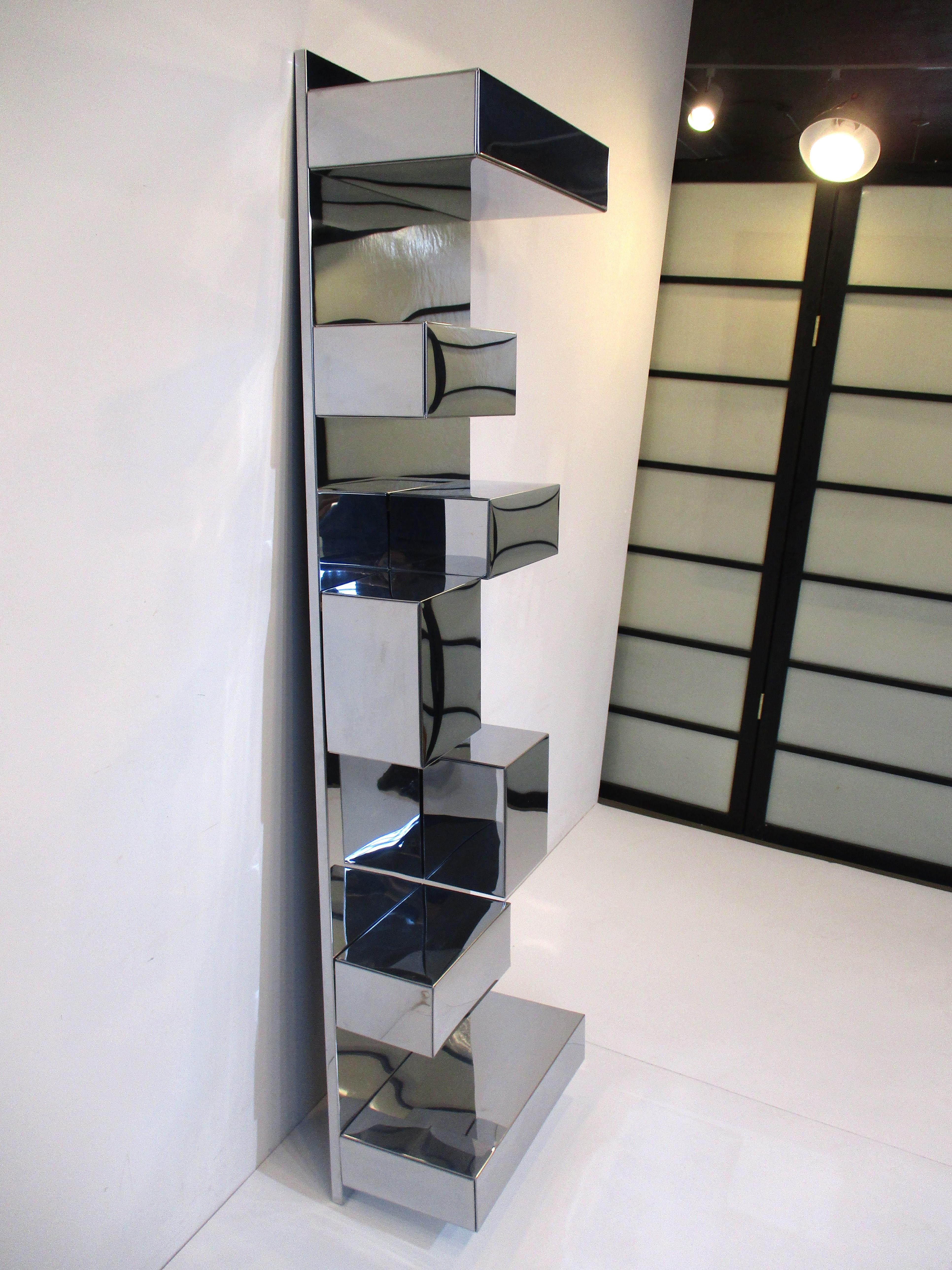 20th Century Stainless Box Wall Shelving Unit in the Style of Milo Baughman