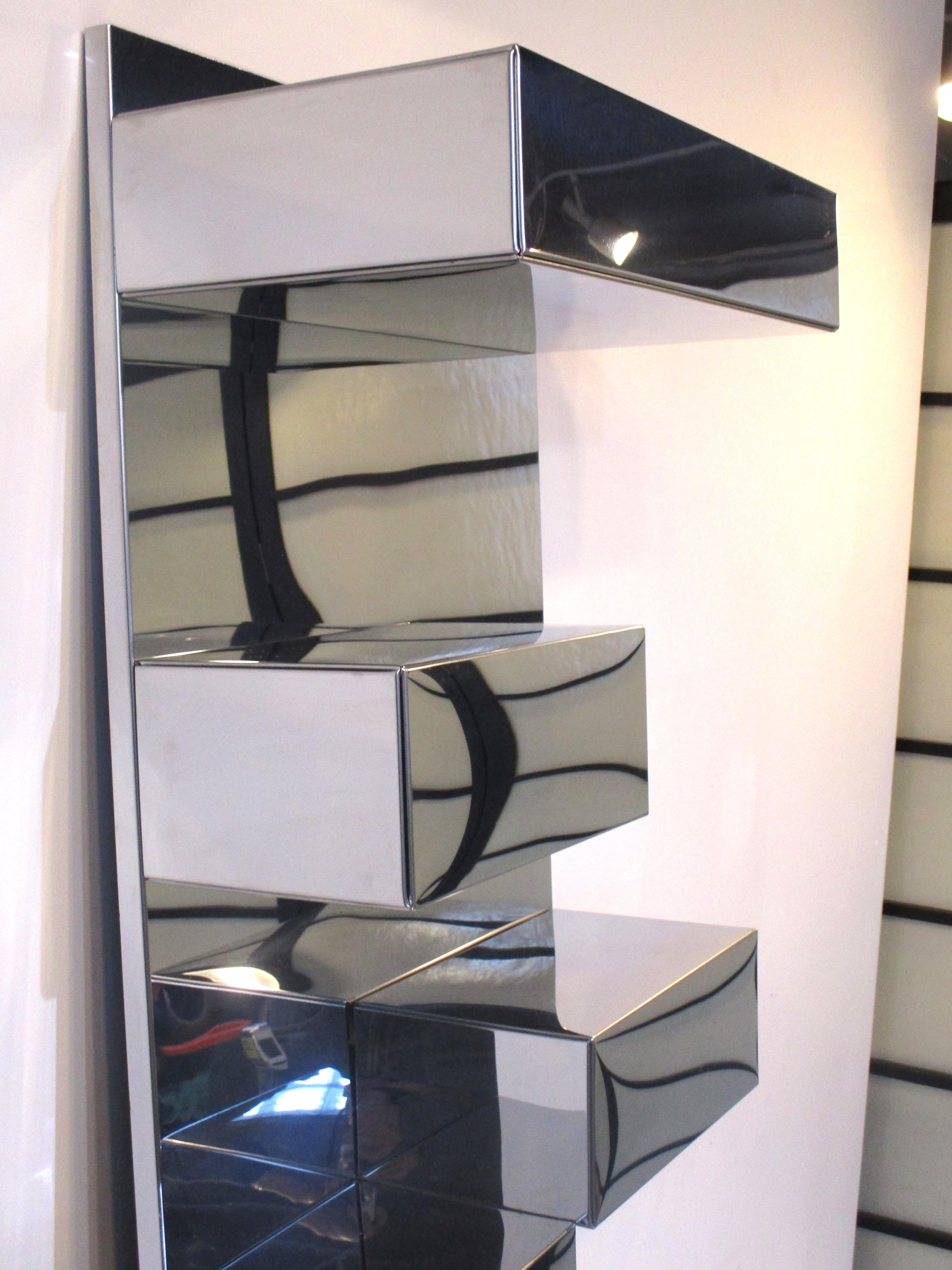 Stainless Steel Stainless Box Wall Shelving Unit in the Style of Milo Baughman