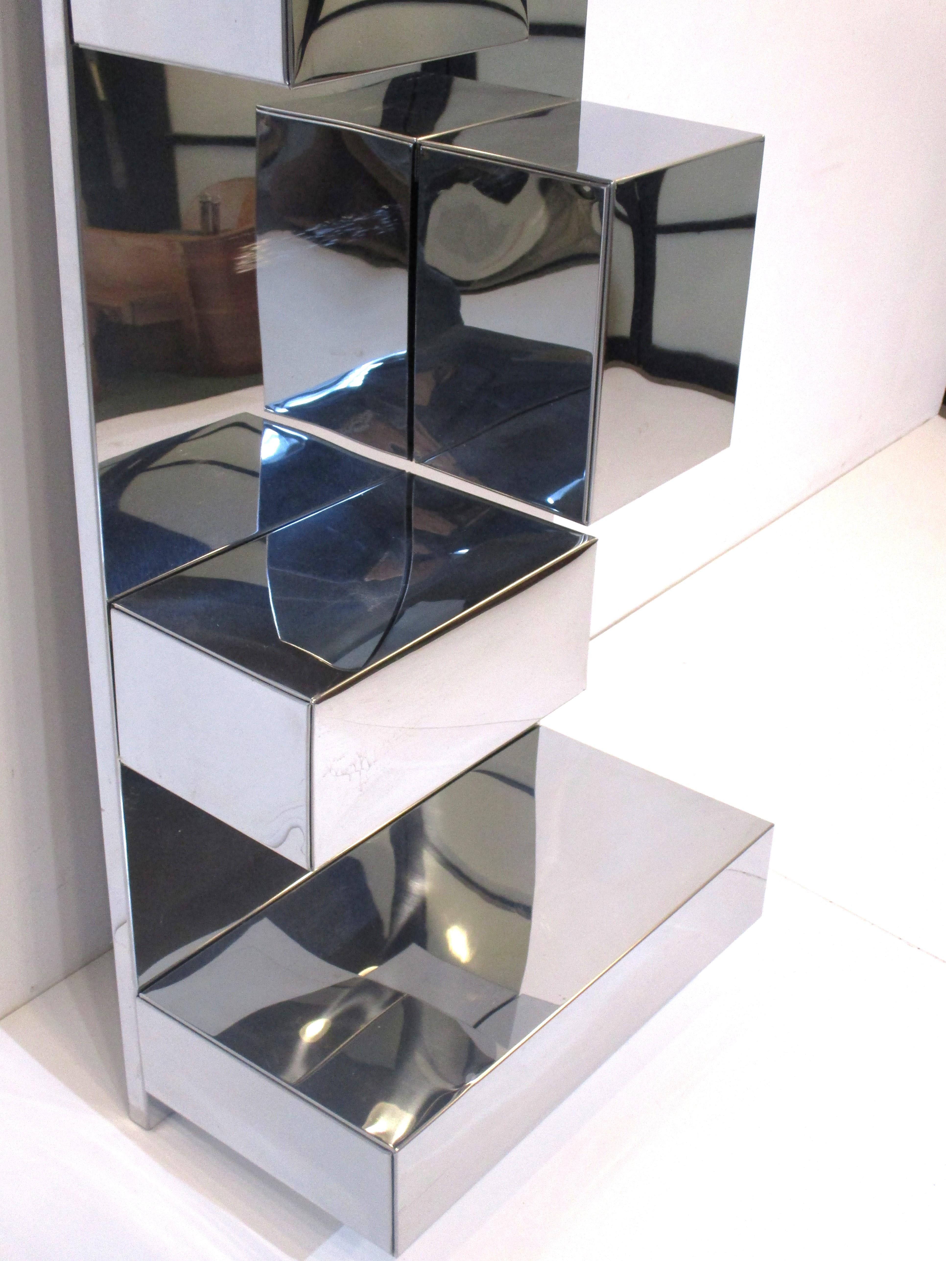Stainless Box Wall Shelving Unit in the Style of Milo Baughman 2