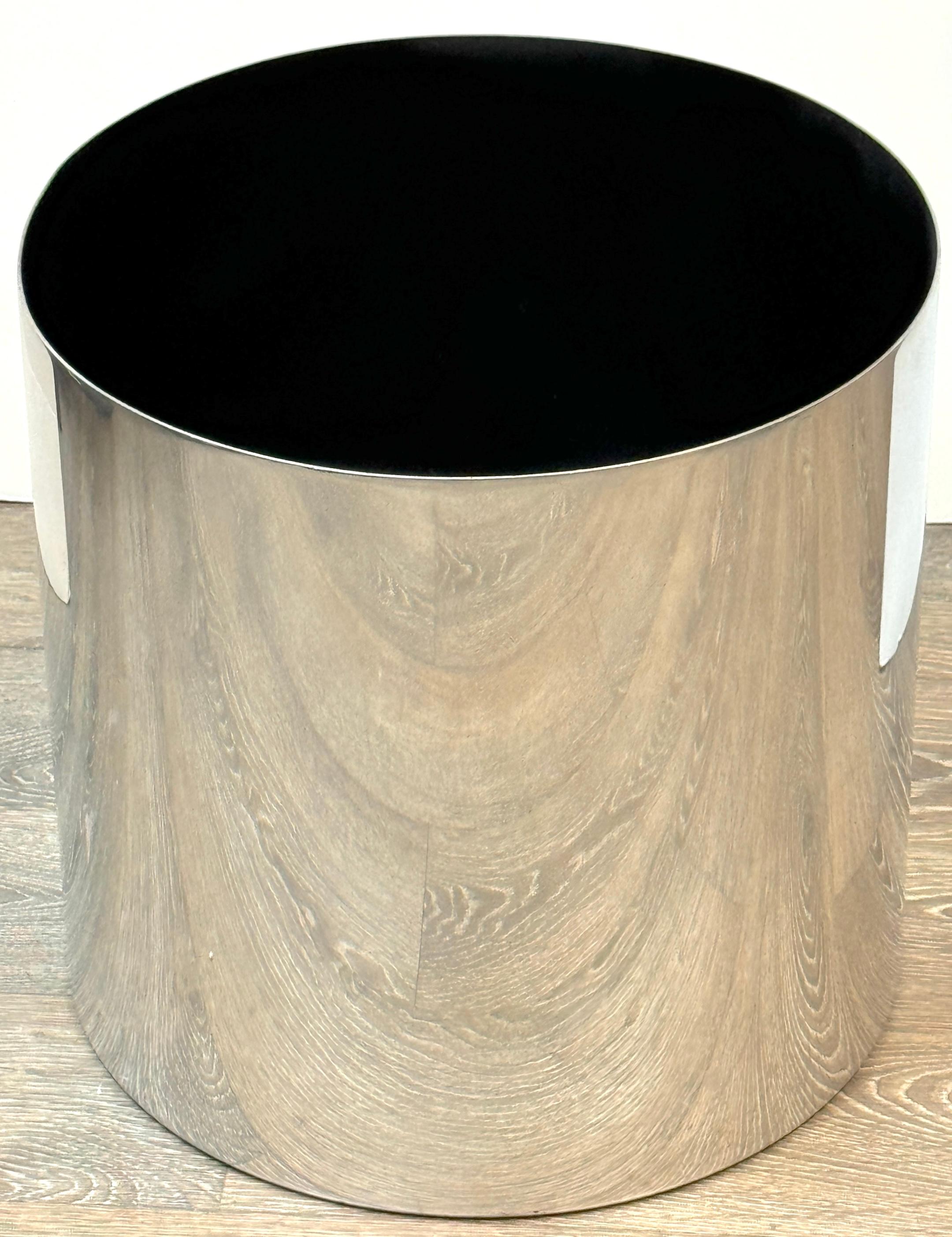 Mid-Century Modern Stainless Drum Planter/ Table Base by Paul Mayen for Habitat For Sale