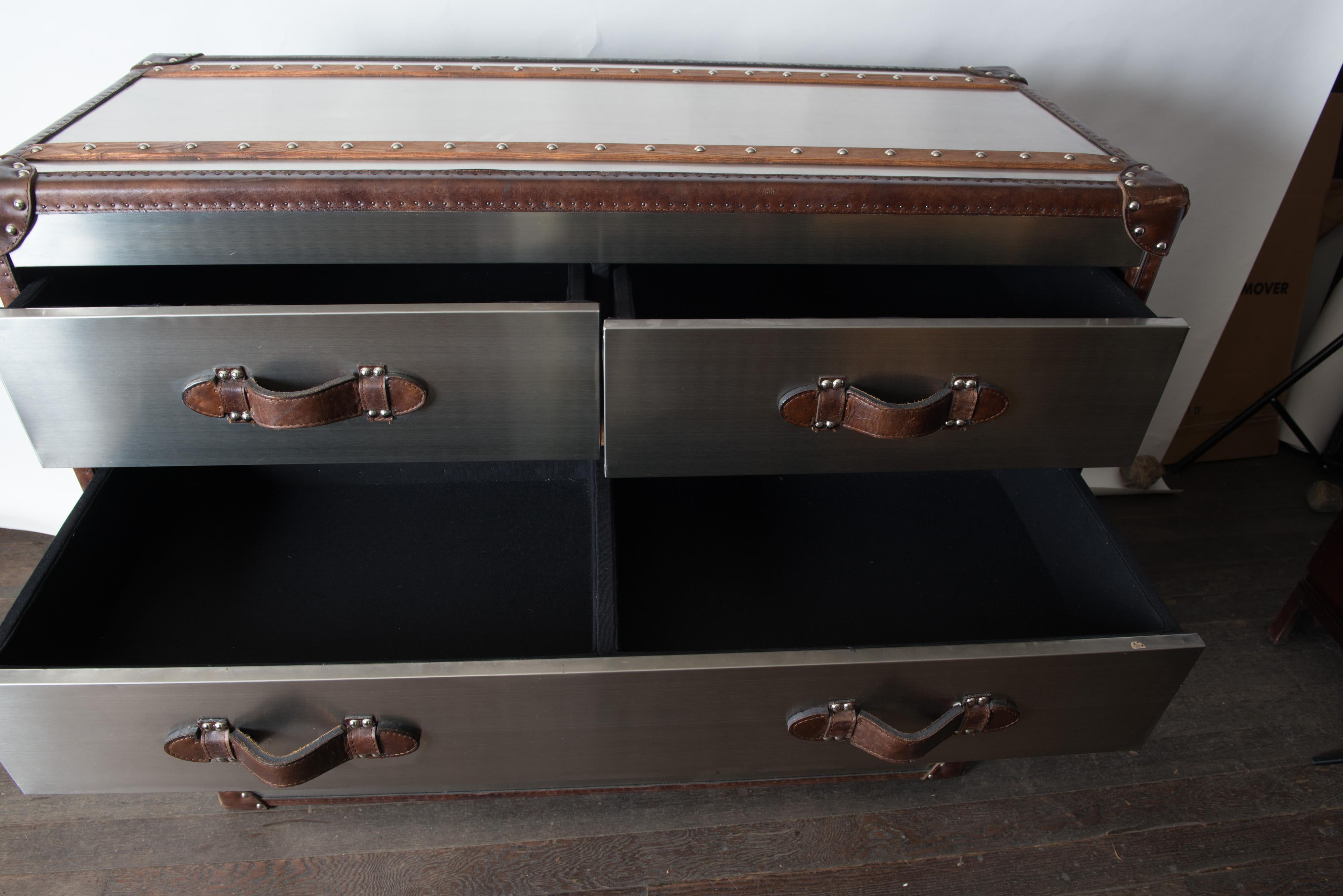 Hermes style Stainless Steel, Leather, Wood Chest of Drawers 9