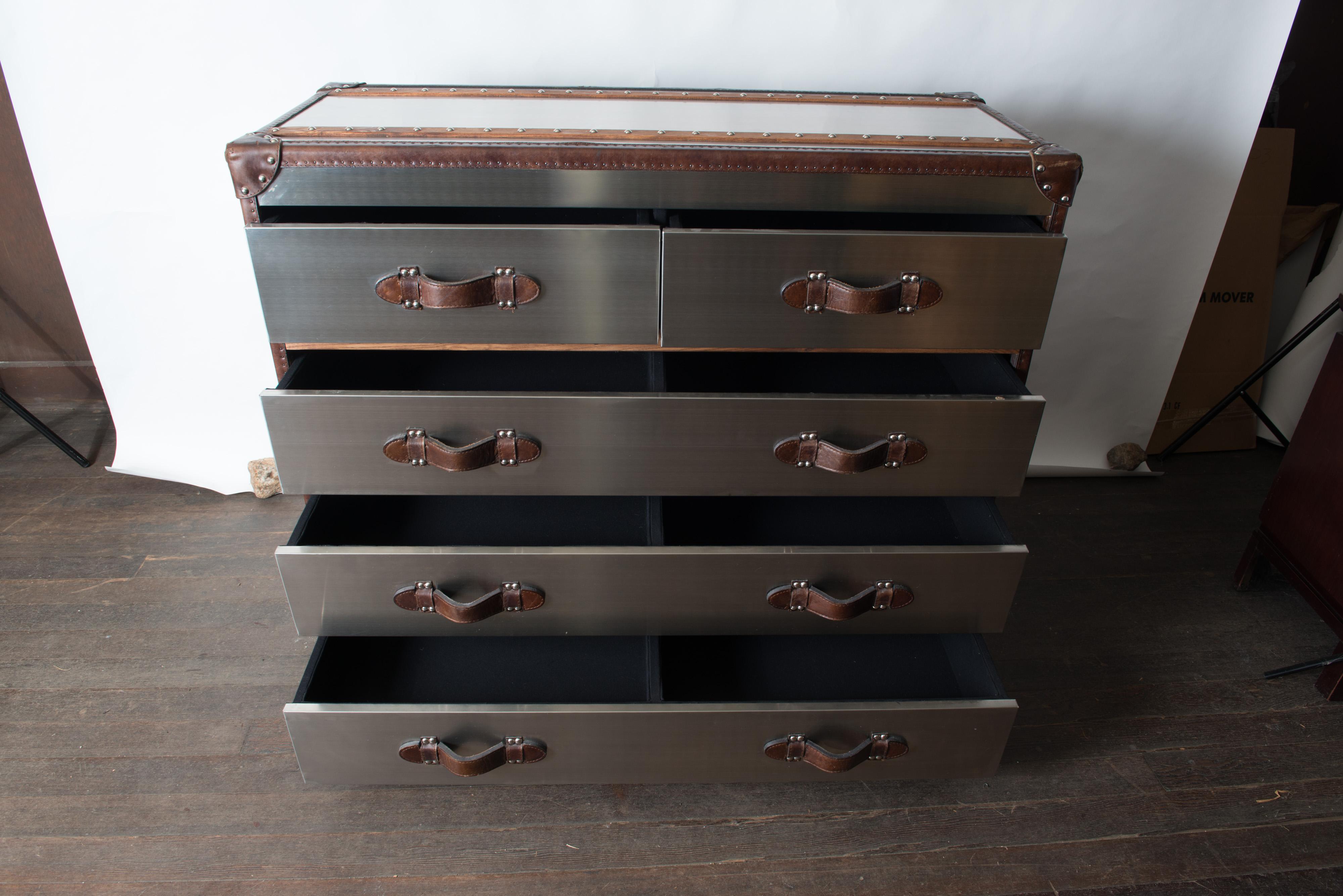 Hermes style Stainless Steel, Leather, Wood Chest of Drawers 10