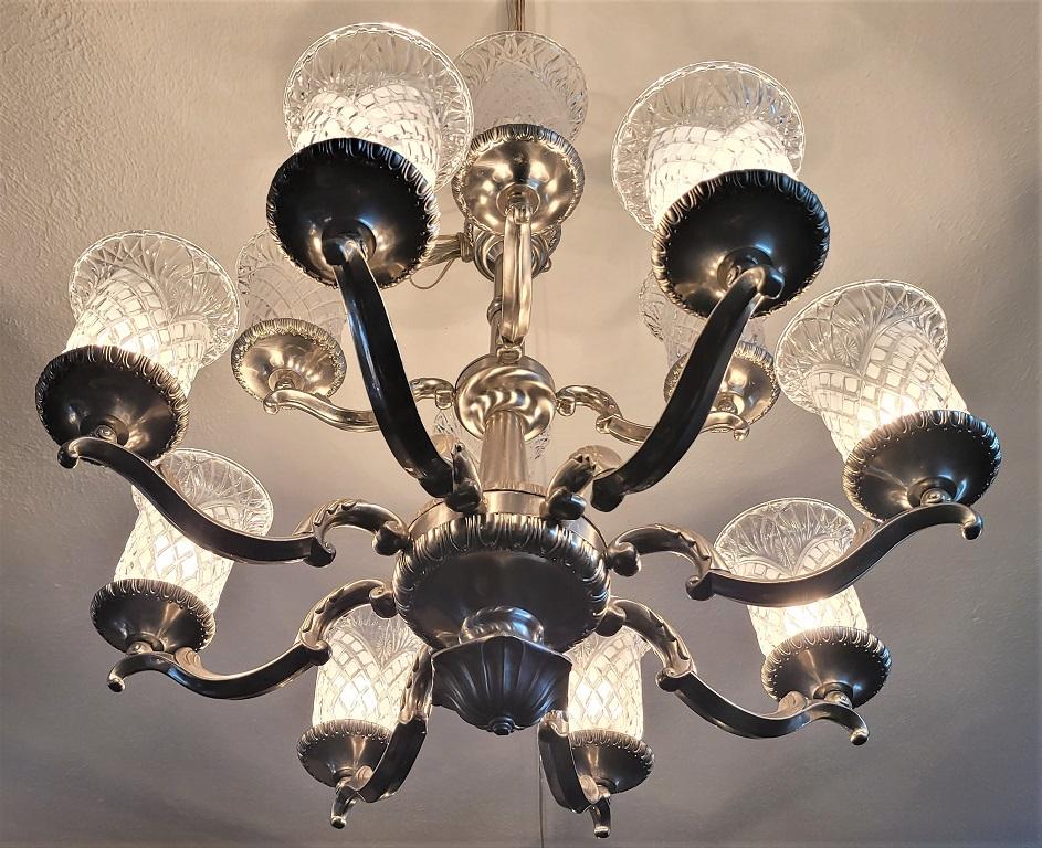 Stainless Steel 12 Branch Chandelier In Good Condition In Dallas, TX