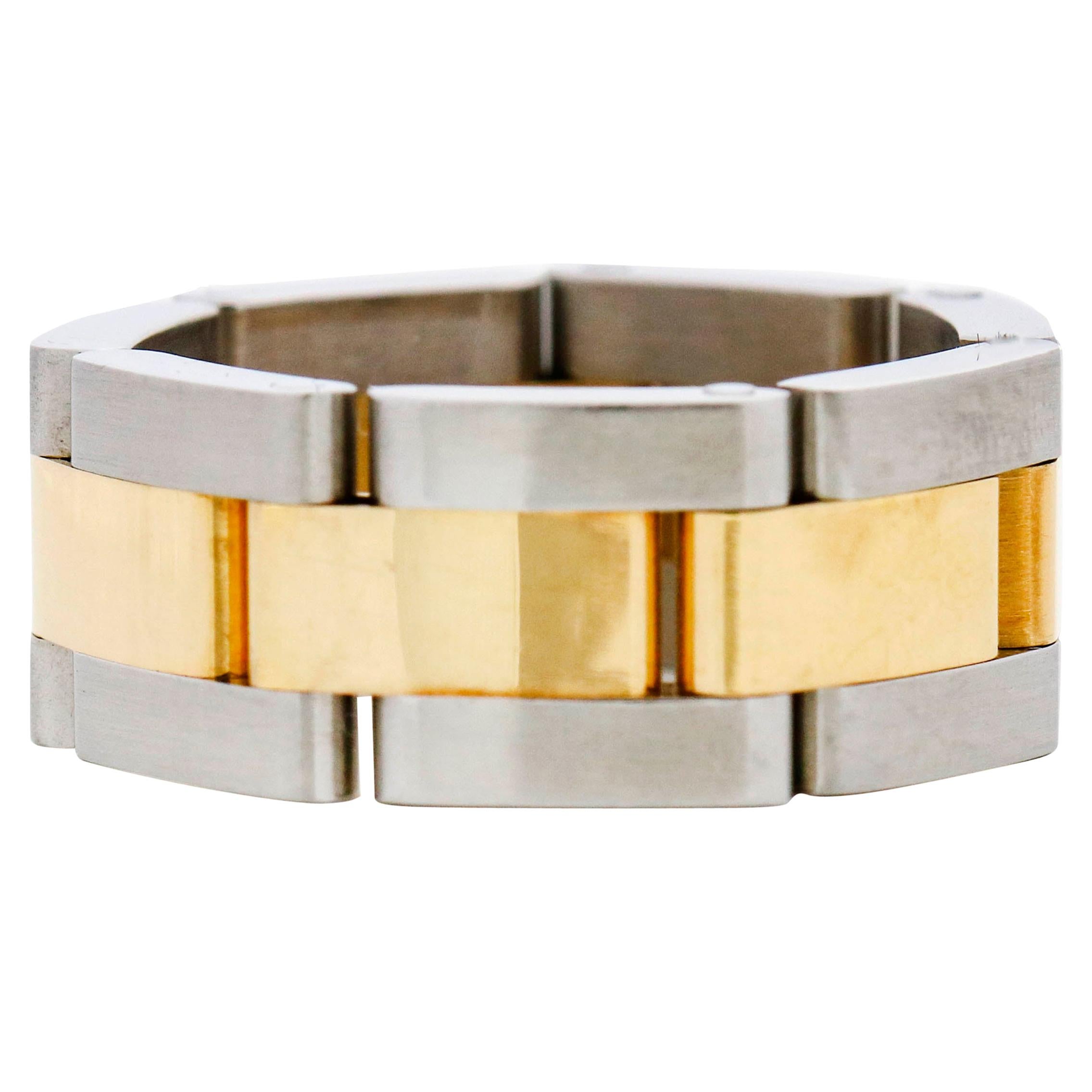 Stainless Steel 18 Karat Yellow Gold Rolex Oyster Bracelet Style Link Band Ring For Sale