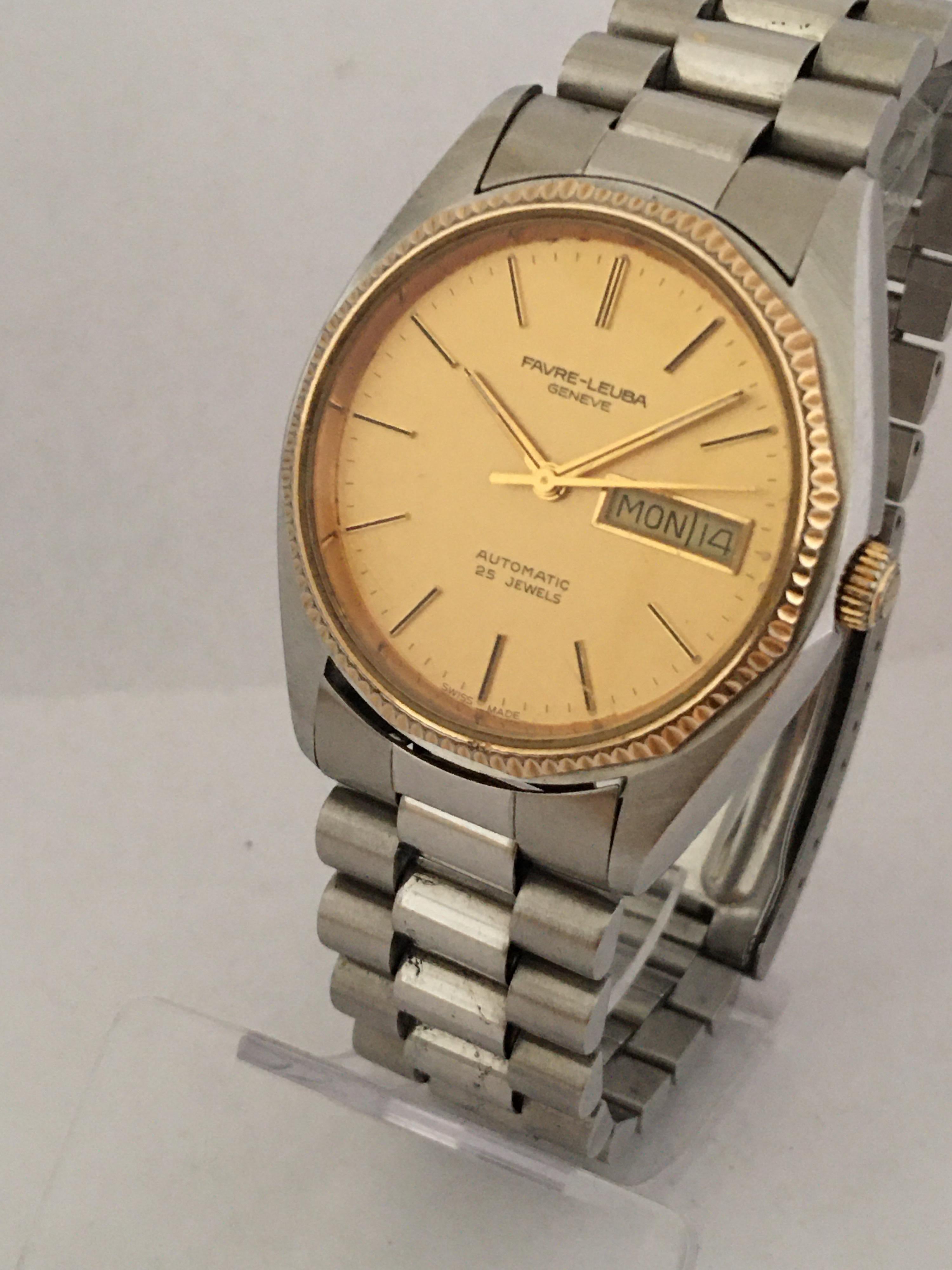 Edelstahl 1970er Jahre Vintage Favre-Leuba 25 Juwelen Automatikuhr im Angebot 7