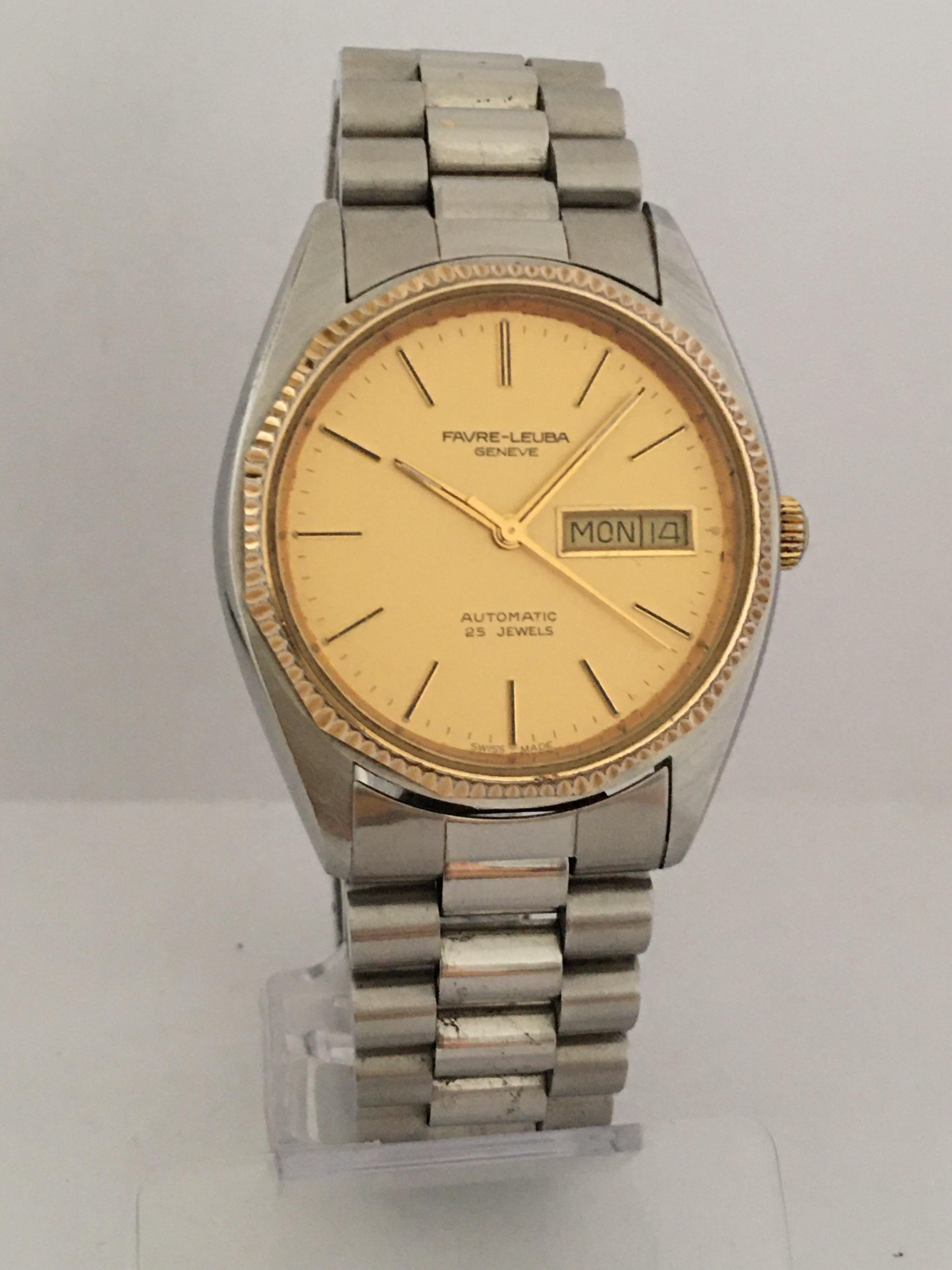 Edelstahl 1970er Jahre Vintage Favre-Leuba 25 Juwelen Automatikuhr im Angebot 9