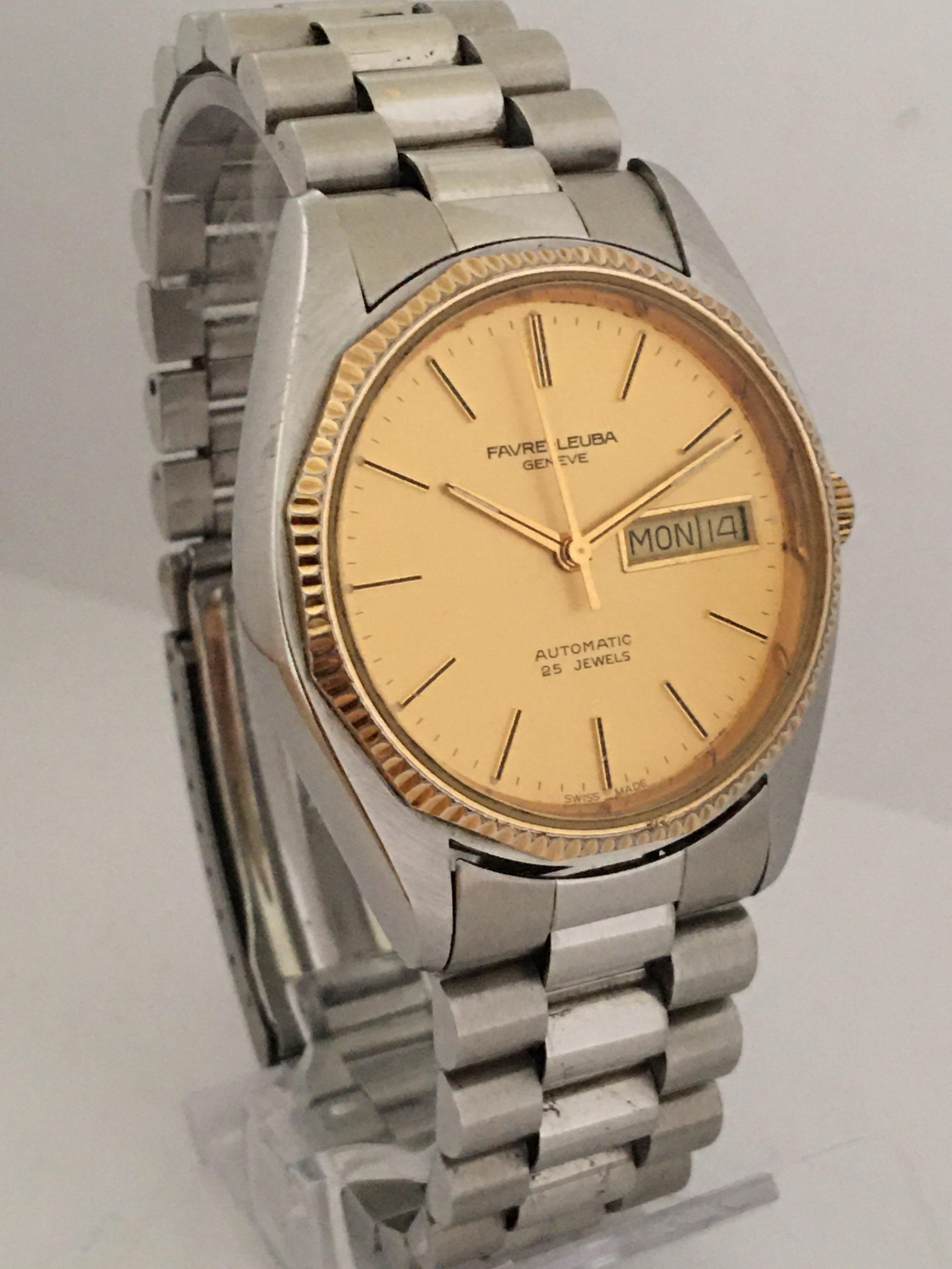 Edelstahl 1970er Jahre Vintage Favre-Leuba 25 Juwelen Automatikuhr im Angebot 1