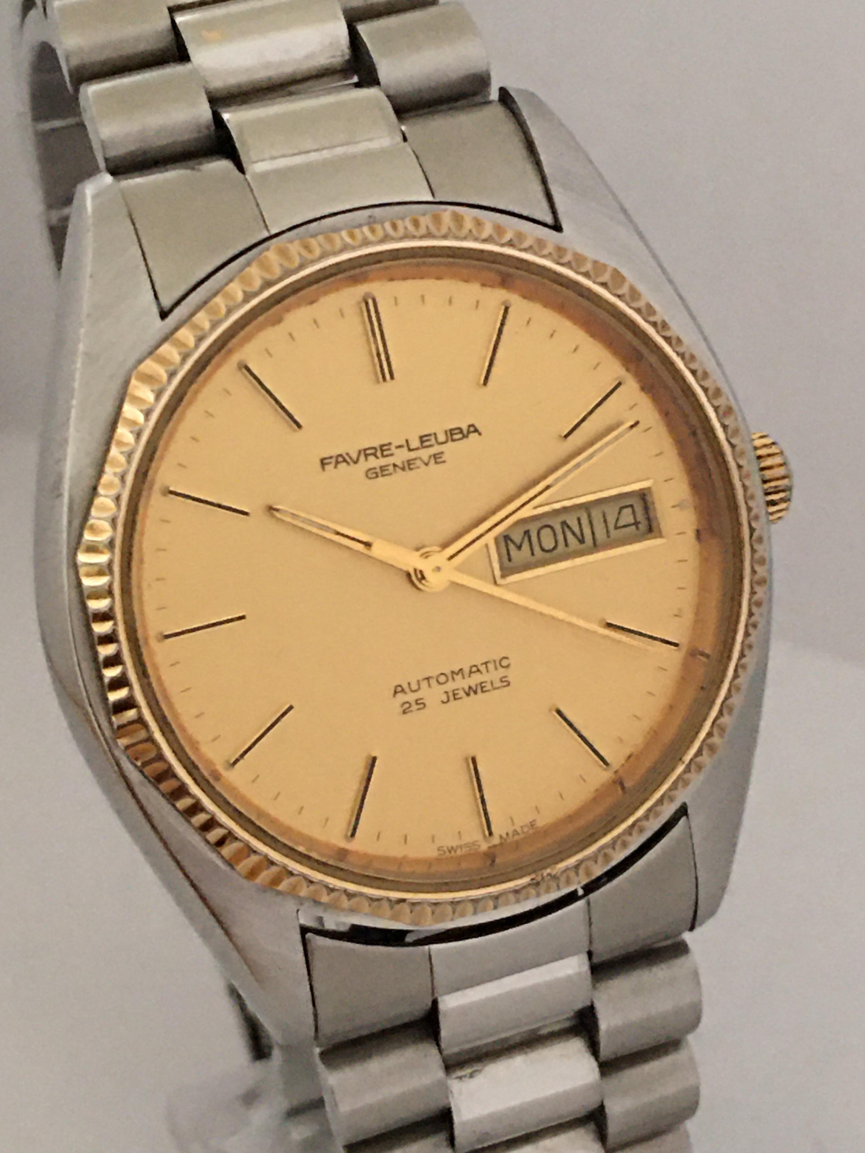 Edelstahl 1970er Jahre Vintage Favre-Leuba 25 Juwelen Automatikuhr im Angebot 2