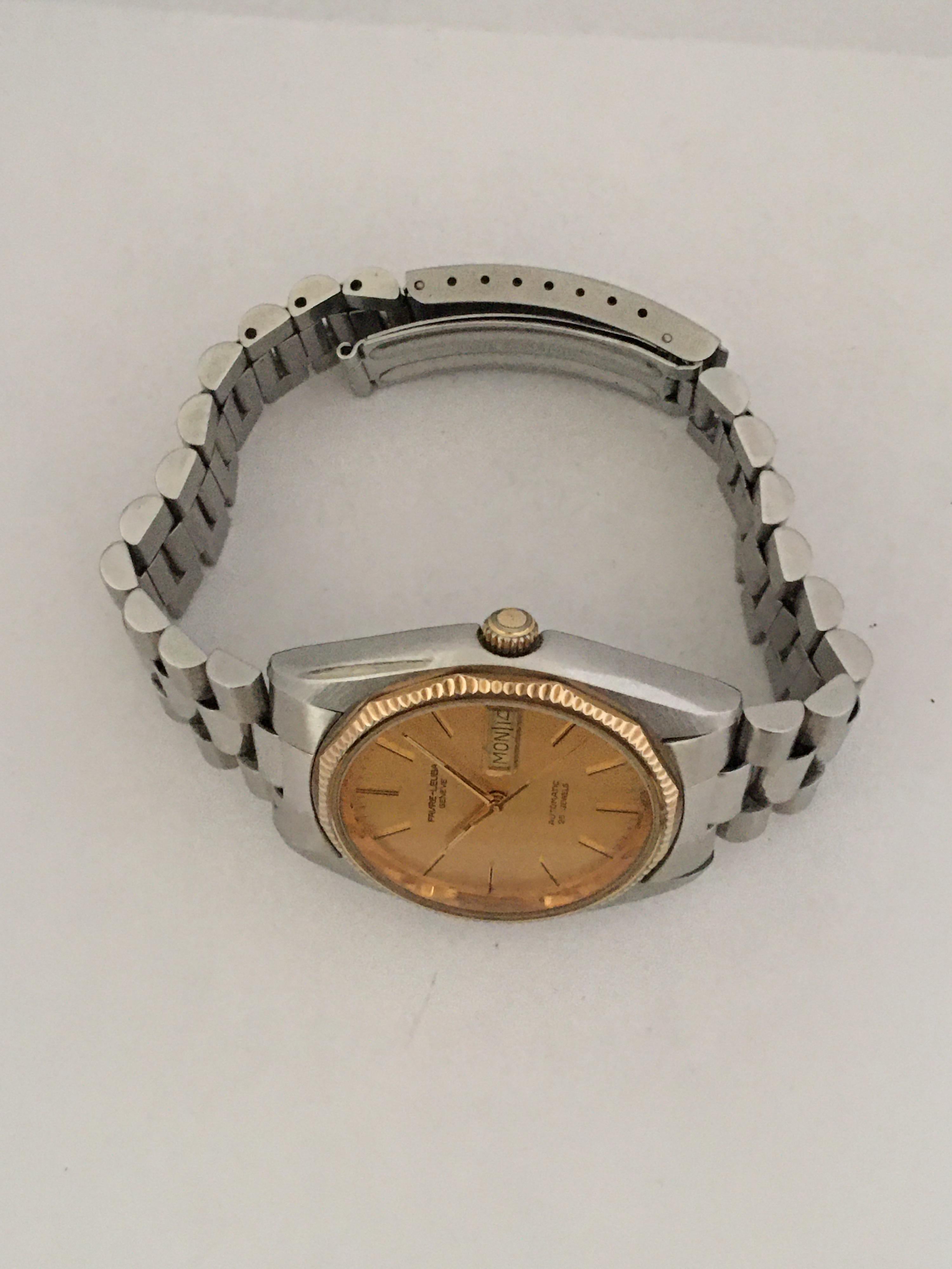 Edelstahl 1970er Jahre Vintage Favre-Leuba 25 Juwelen Automatikuhr im Angebot 3