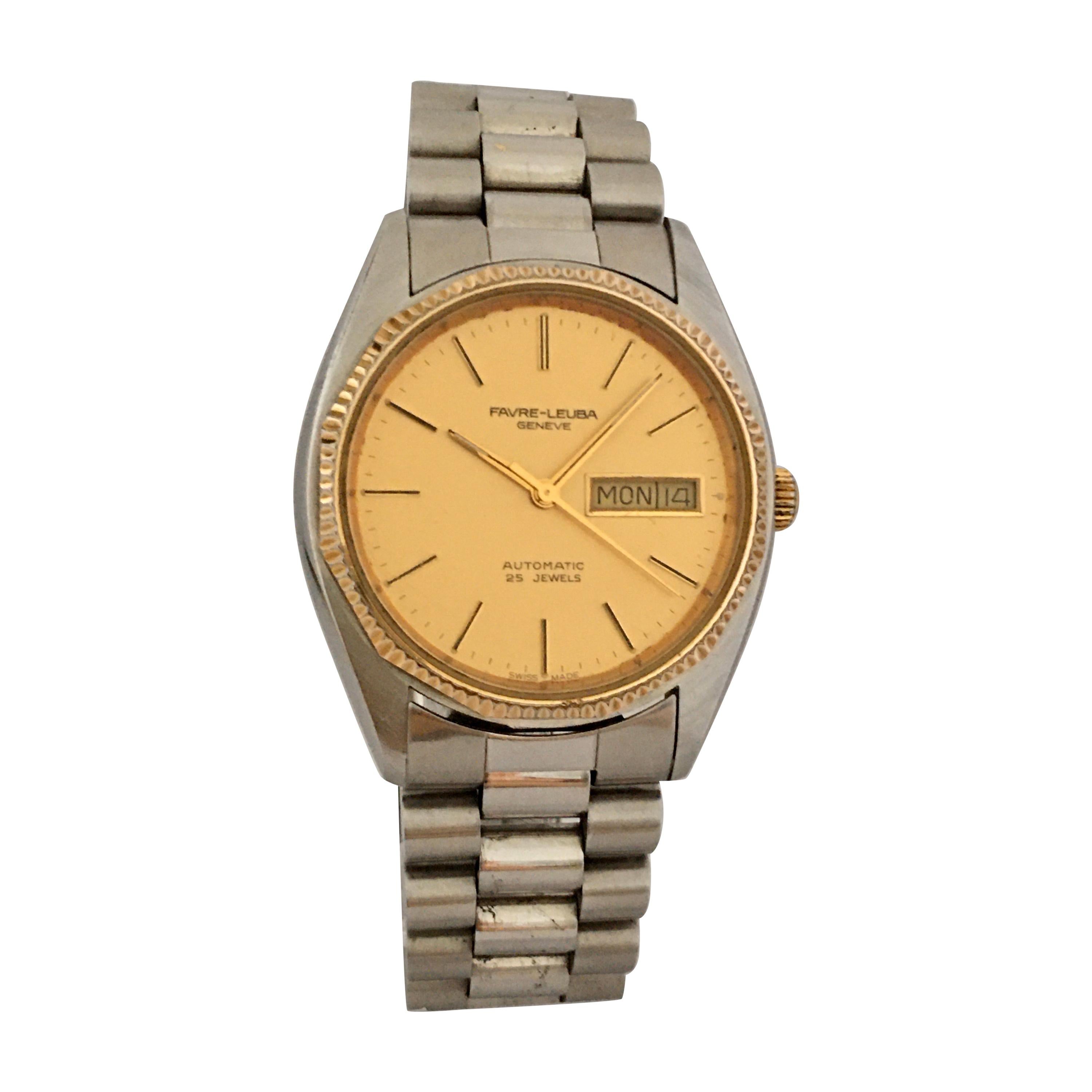 Stainless Steel 1970s Vintage Favre-Leuba 25 Jewels Automatic Watch For Sale