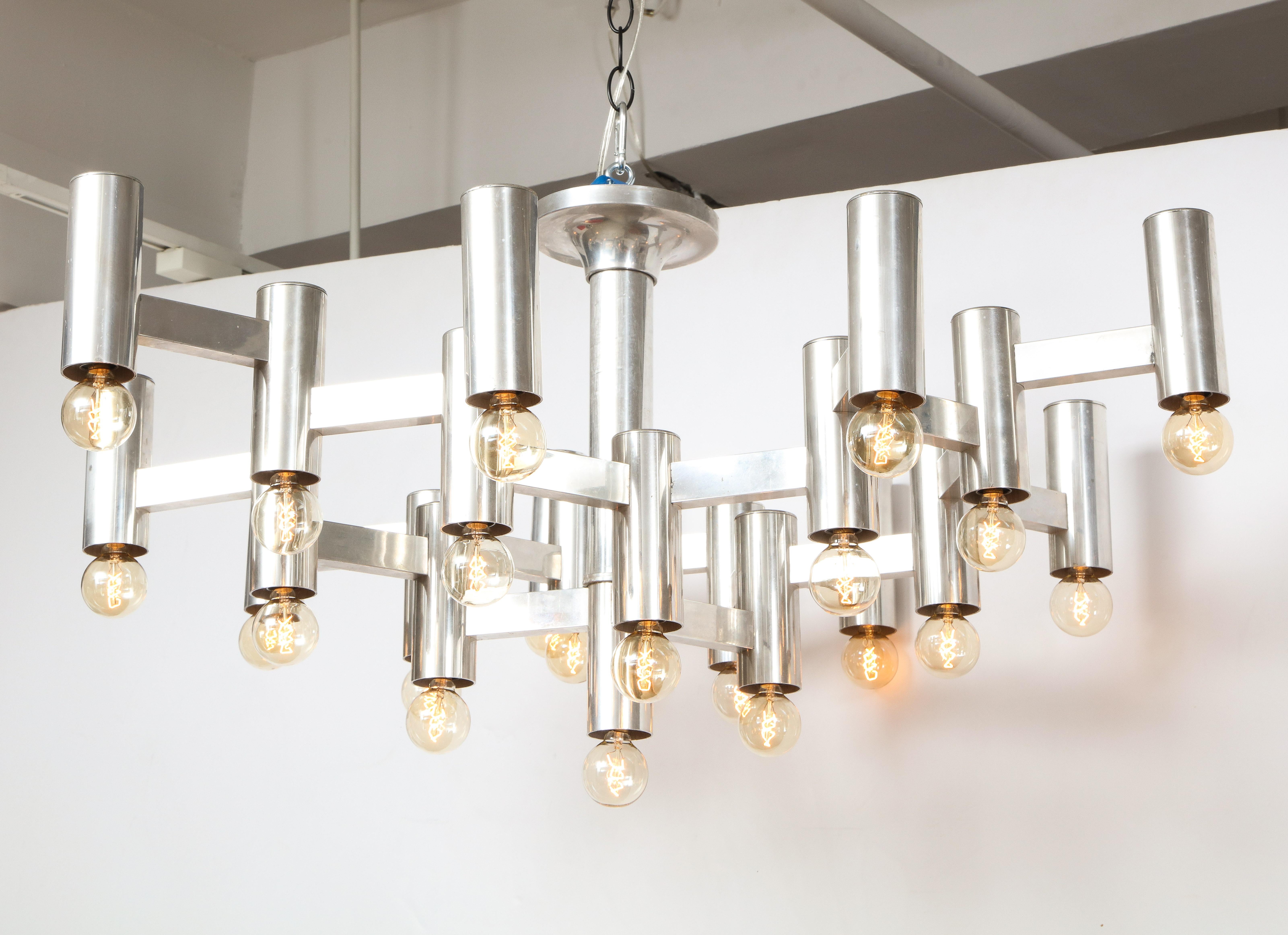 Italian Stainless Steel Alveolus Chandelier by Gaetano Sciolari, Italy, c. 1970s For Sale