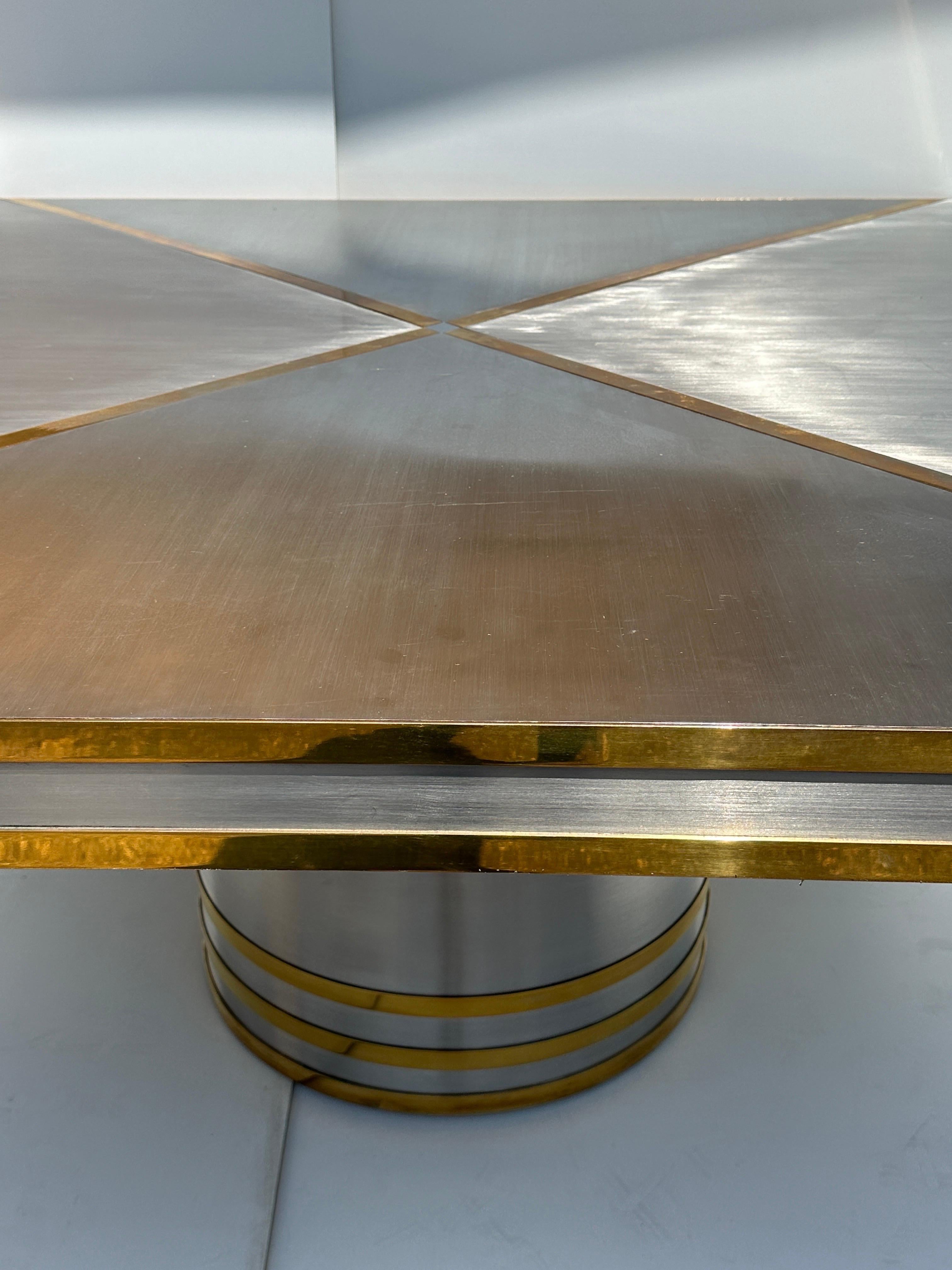 Late 20th Century Stainless Steel and Brass Dining Table  For Sale