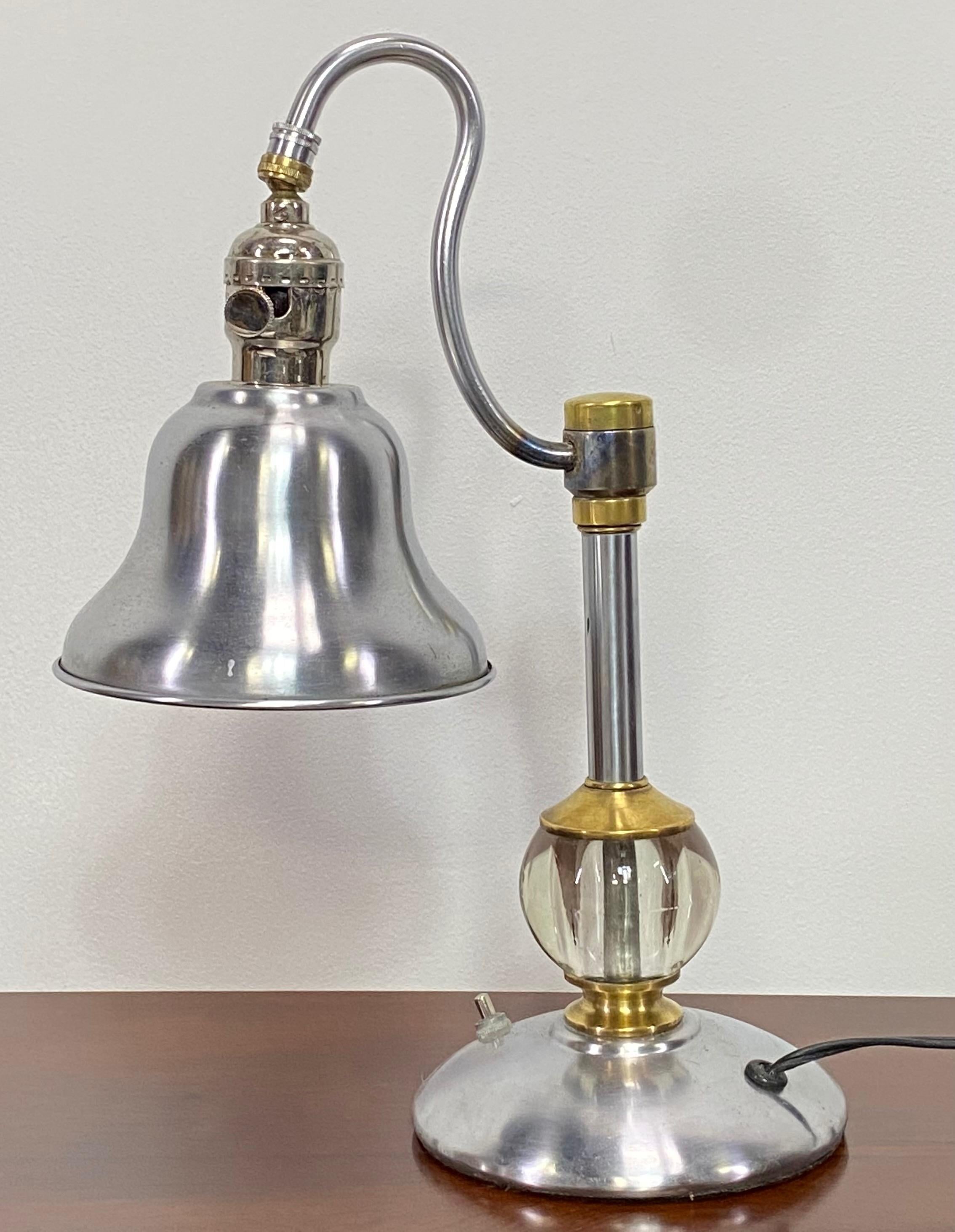 Mid-Century Modern Stainless Steel and Brass Table Lamp, American Mid-Century For Sale