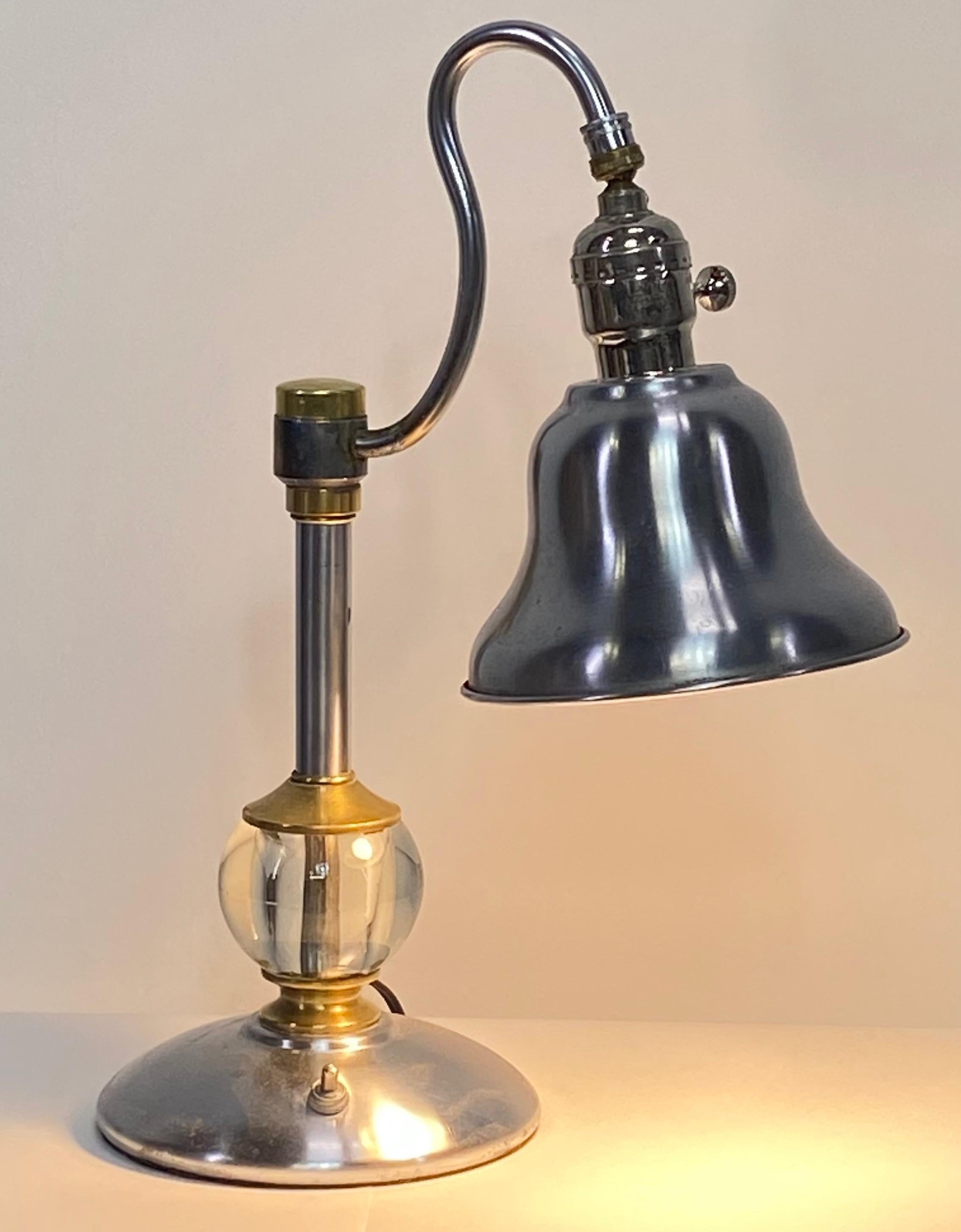 20th Century Stainless Steel and Brass Table Lamp, American Mid-Century For Sale