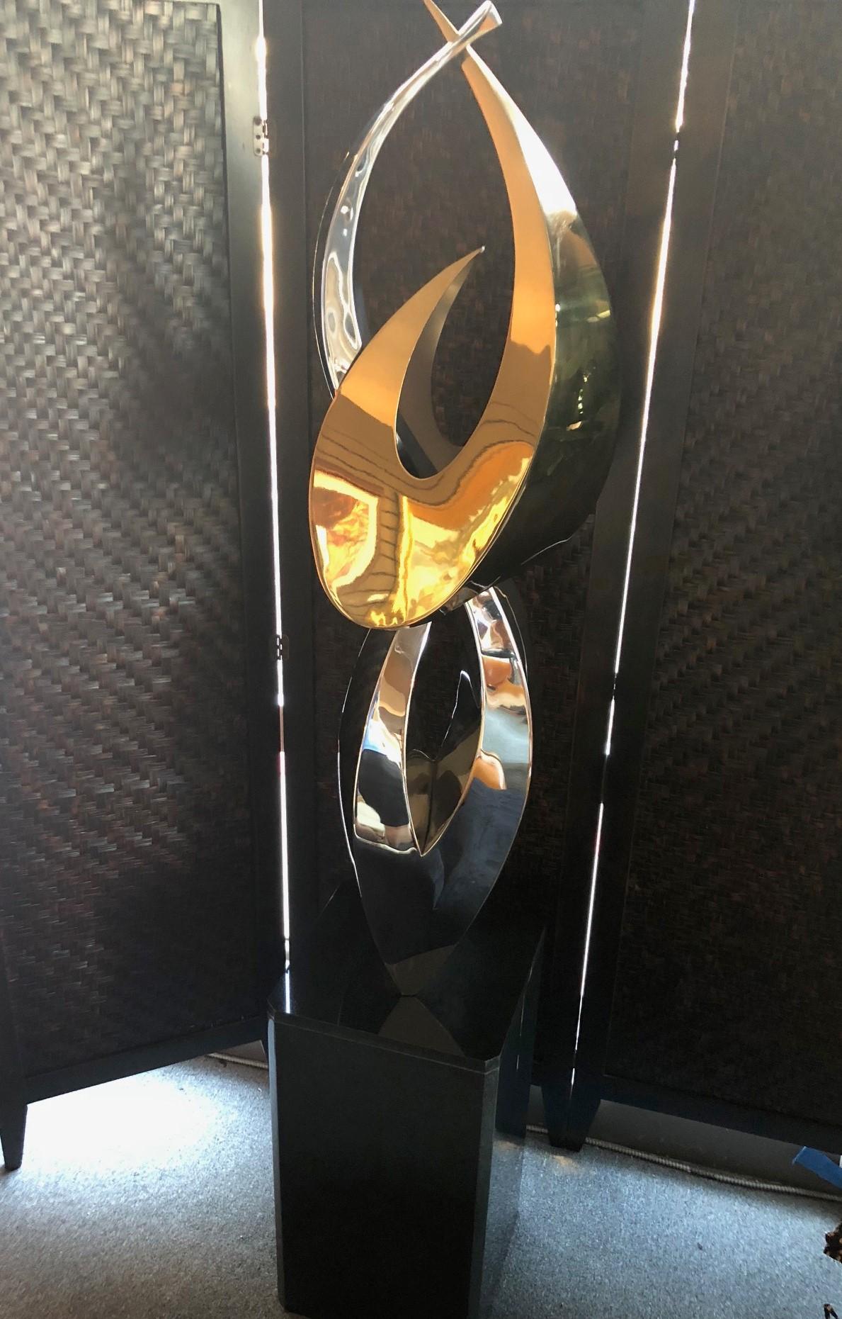 Modern Stainless Steel and Bronze Sculpture 