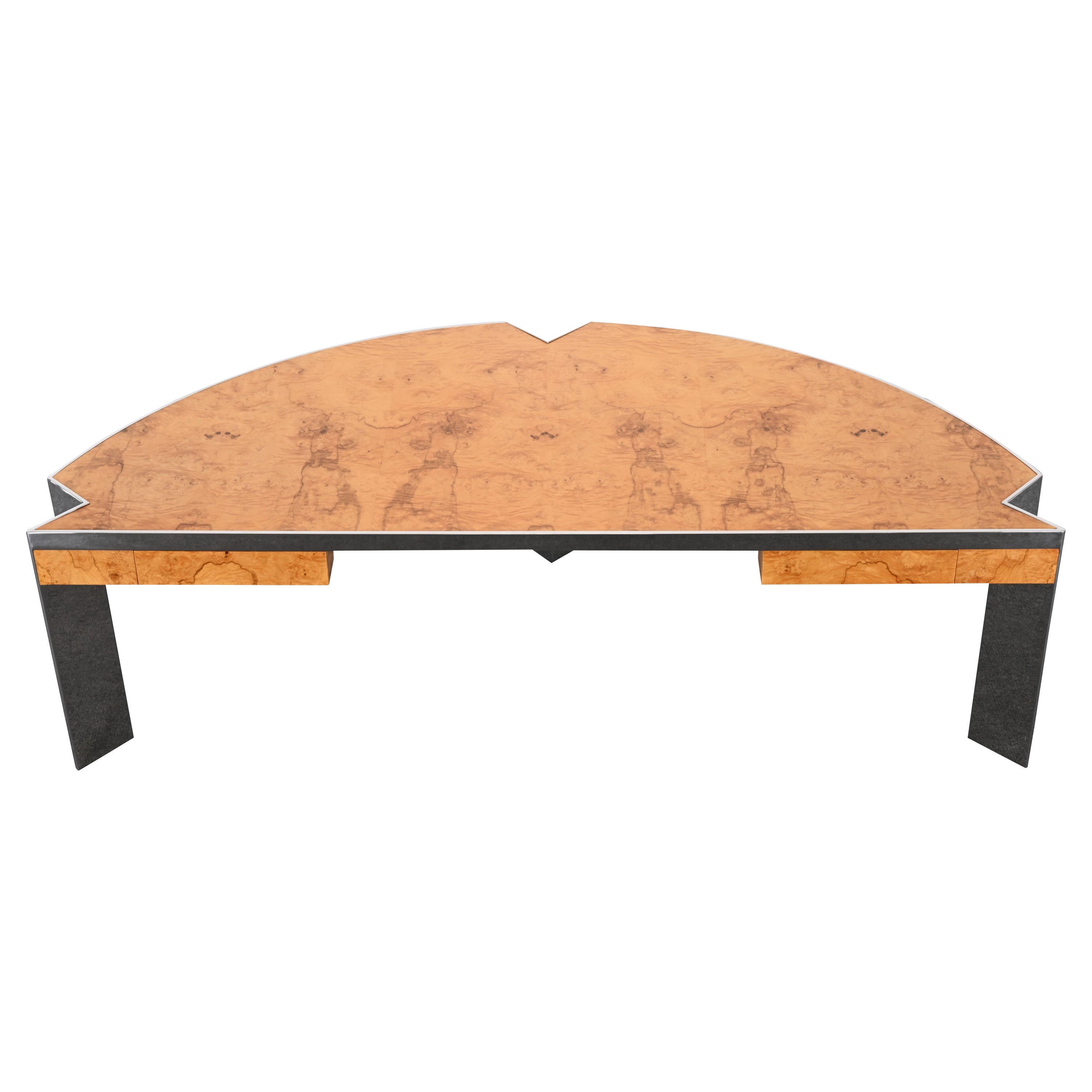 Bureau en acier inoxydable et bois de ronce de Leon Rosen pour Pace, années 1980