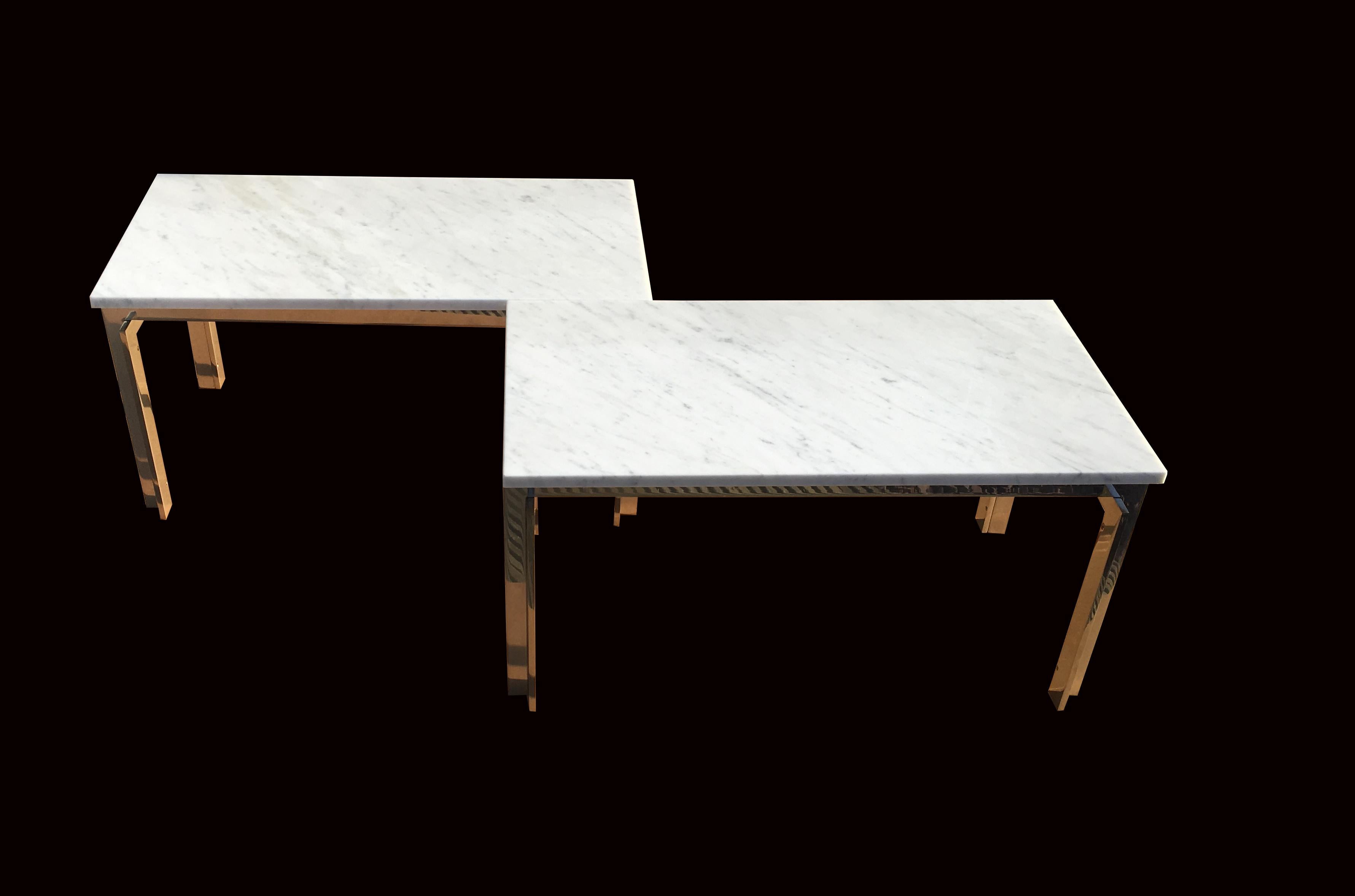 Contemporary Stainless Steel and Carrara Marble Tables in the Style of Poul Kjaerholm For Sale