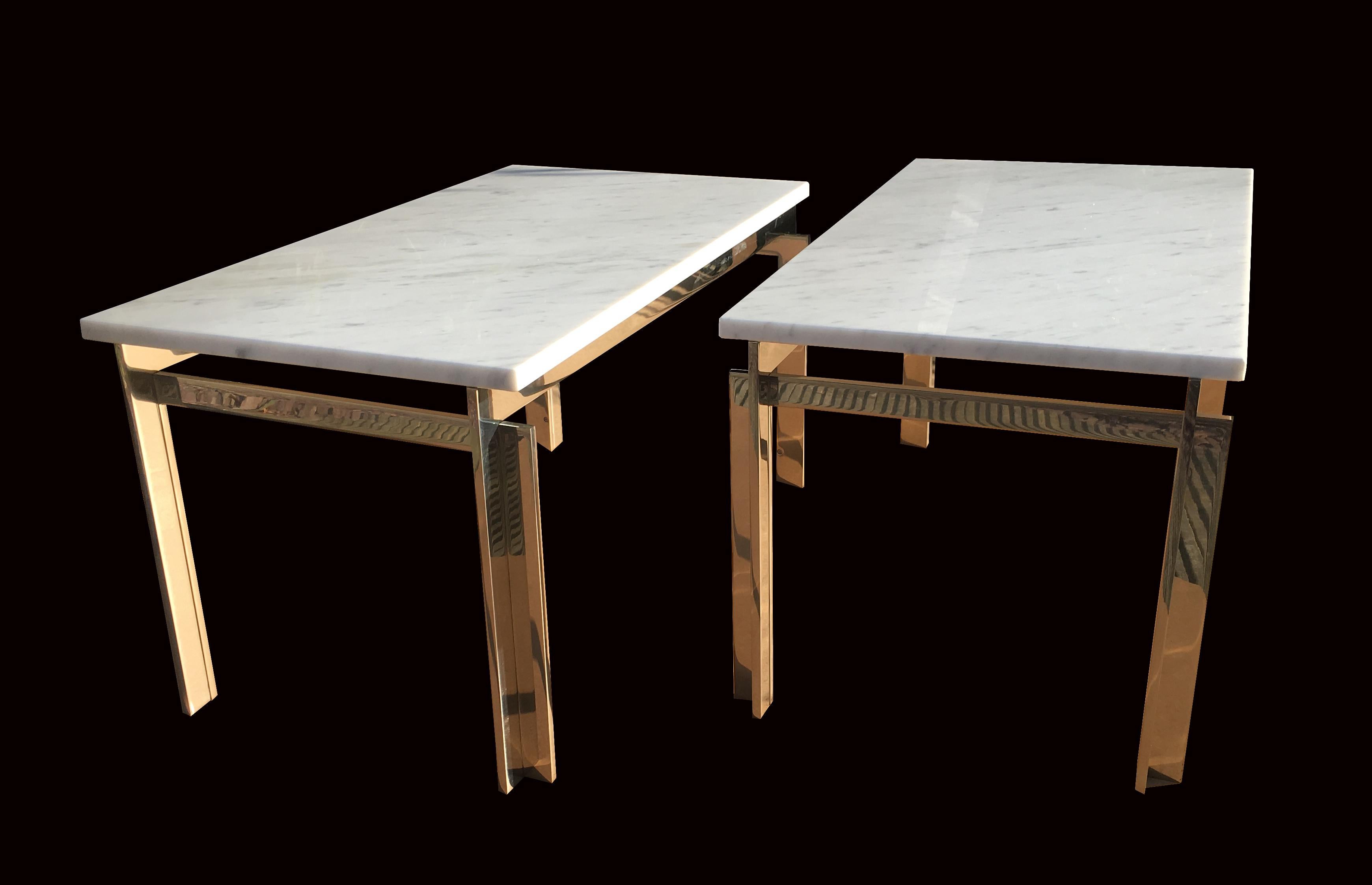 Stainless Steel and Carrara Marble Tables in the Style of Poul Kjaerholm For Sale 2