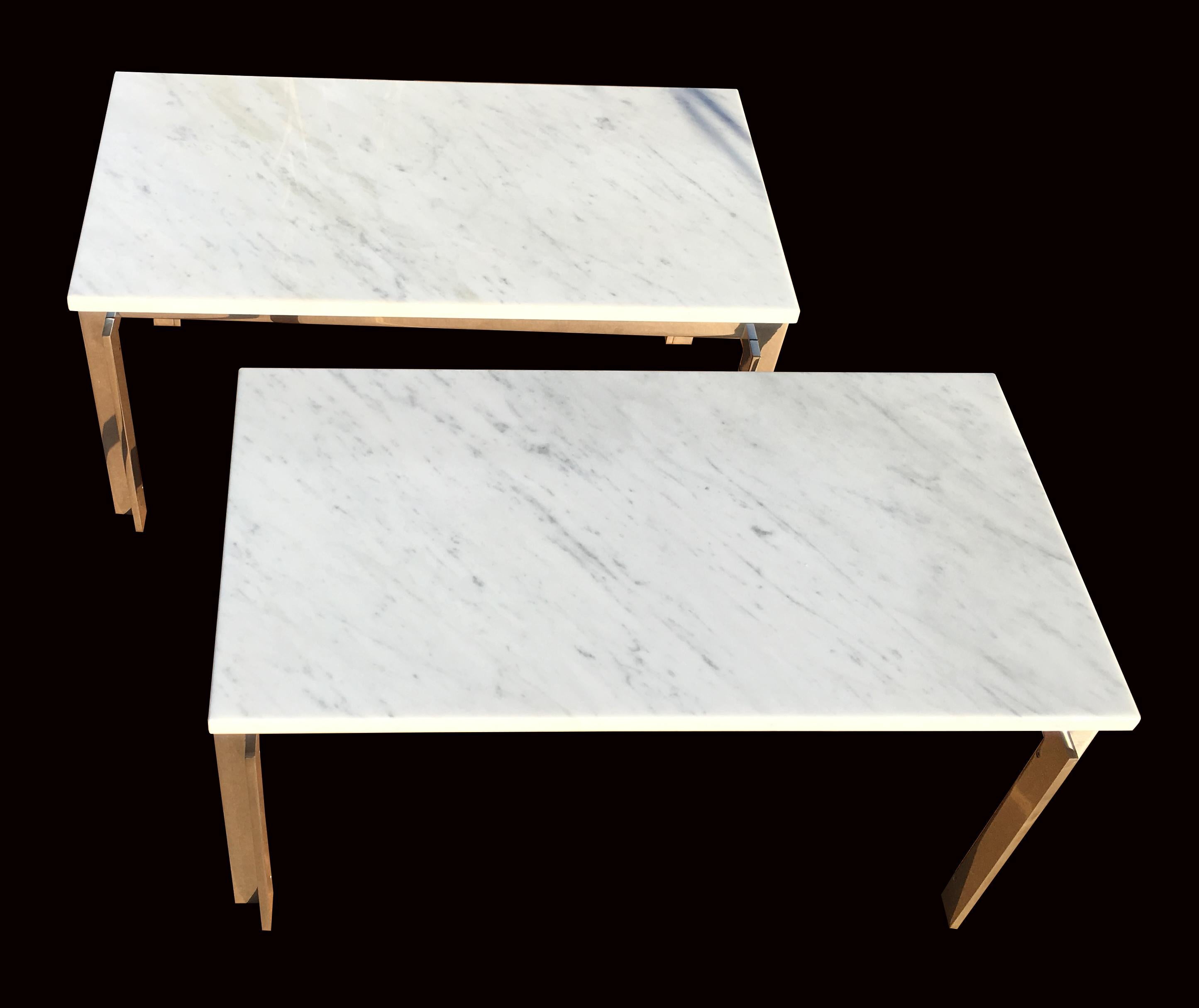 Stainless Steel and Carrara Marble Tables in the Style of Poul Kjaerholm For Sale 3