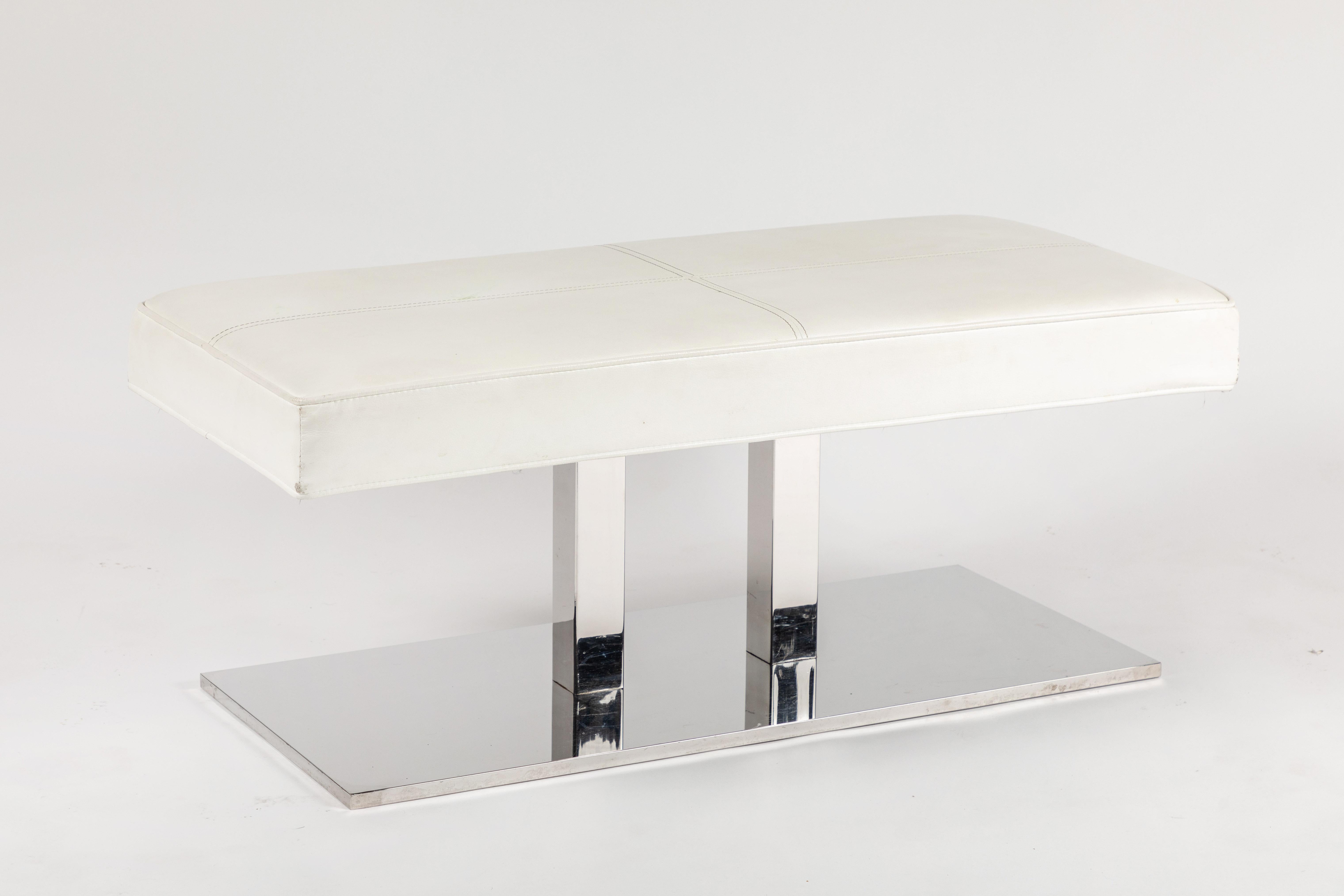 Modern Stainless Steel and Faux Leather Bench by Philippe Starck