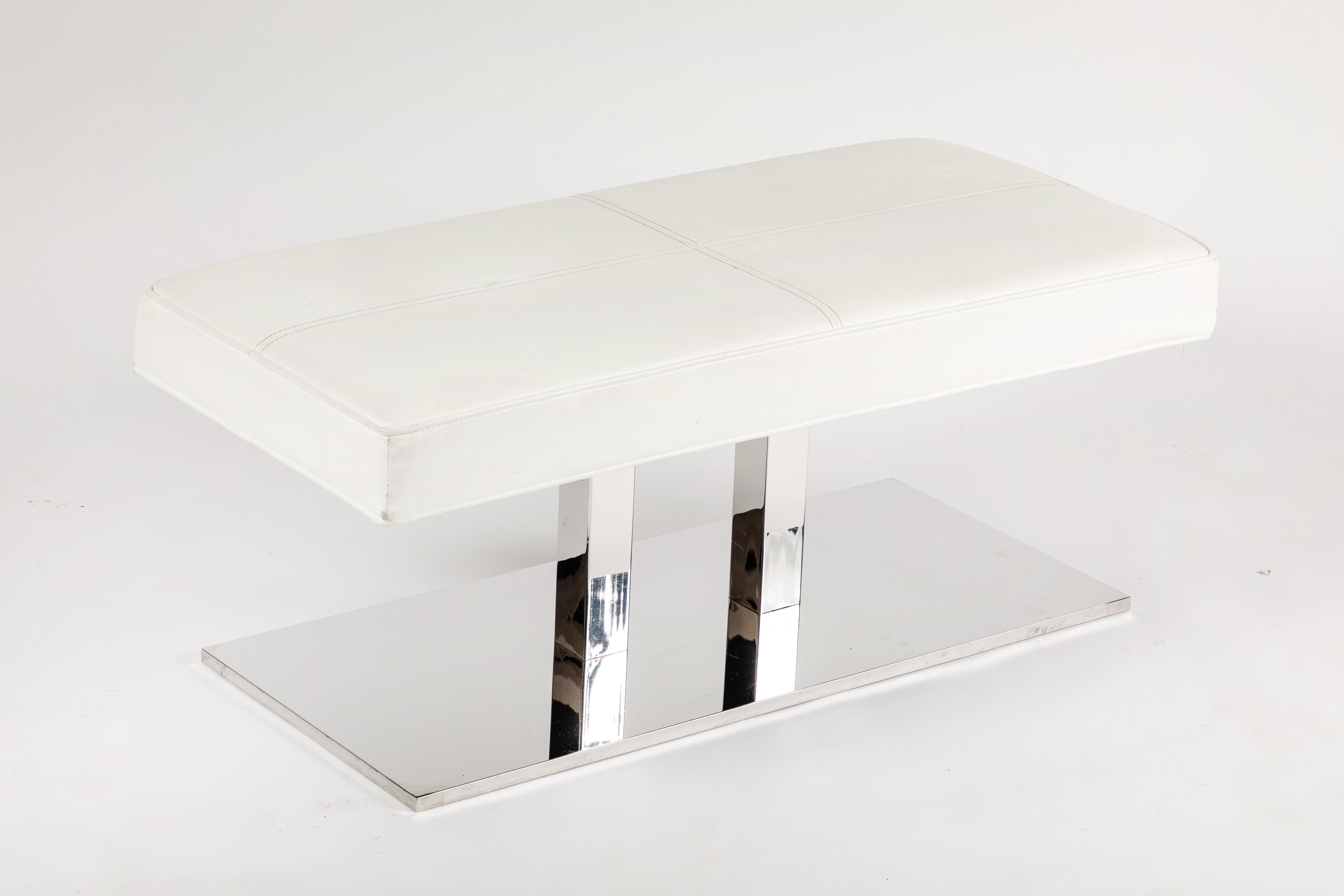 French Stainless Steel and Faux Leather Bench by Philippe Starck