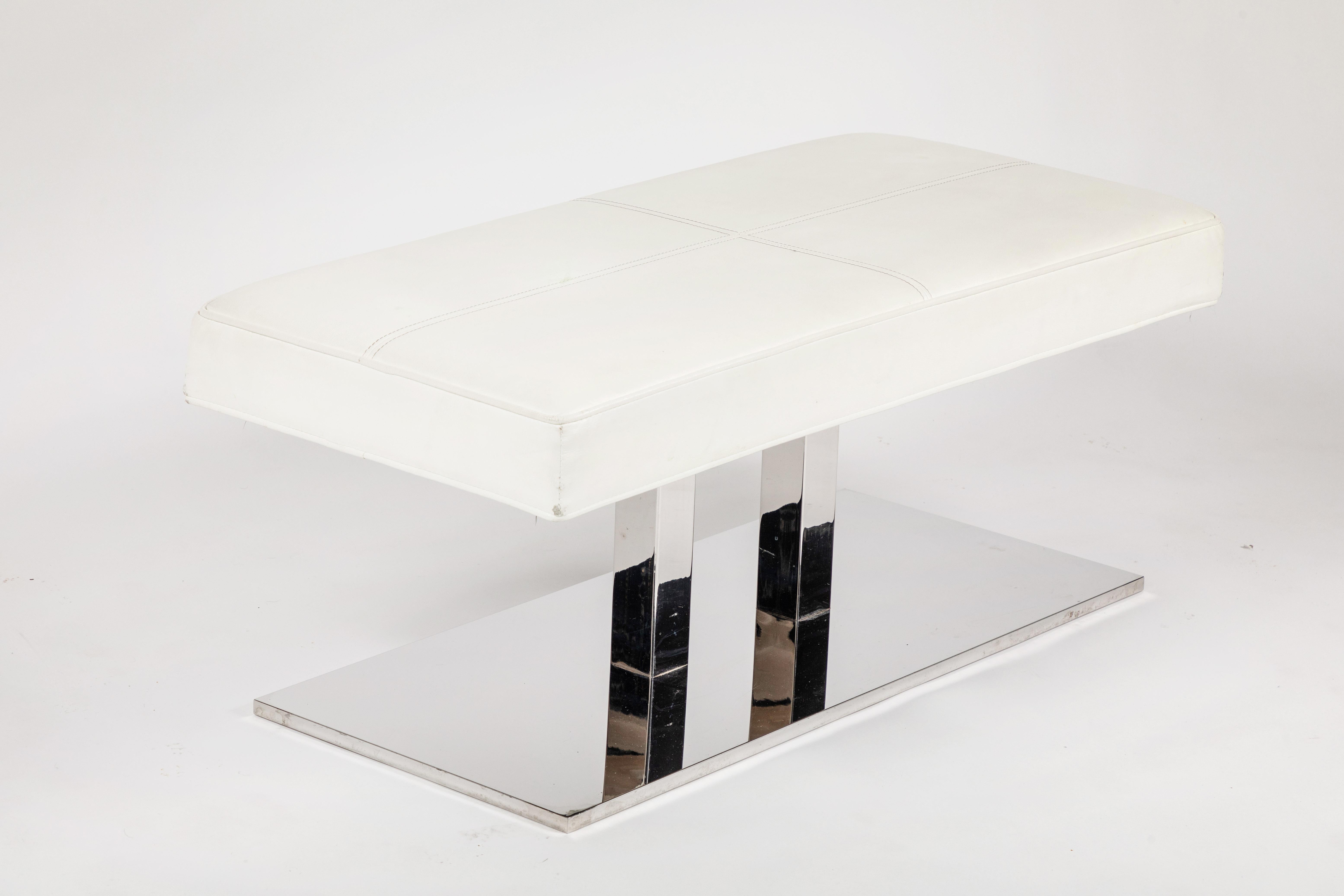 Polished Stainless Steel and Faux Leather Bench by Philippe Starck